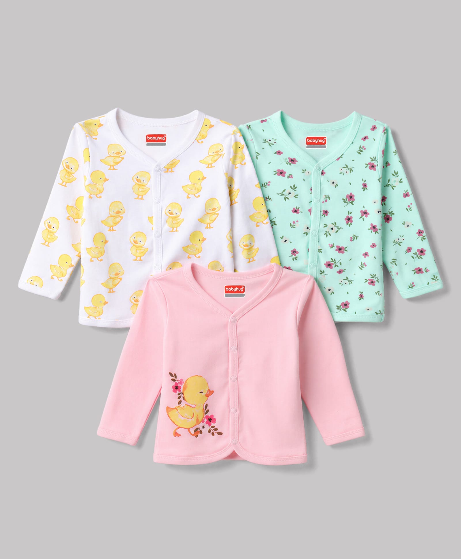 Babyhug Interlock Knit Full Sleeves Duck & Floral Printed Jhablas Pack Of 3 - Multicolour-picture-22