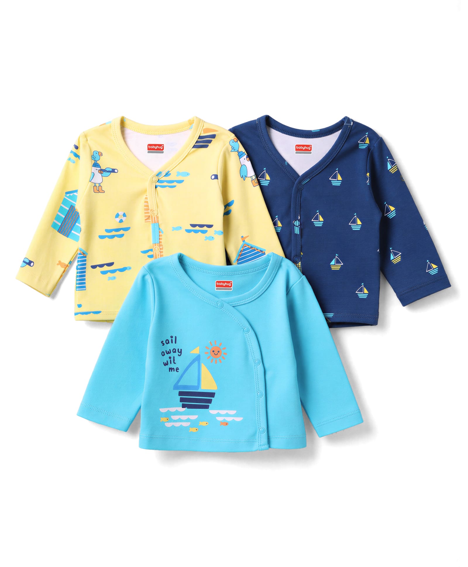 Babyhug Interlock Knit Full Sleeves Nautical Them Printed Jhablas Pack Of 3 - Multicolour-picture-25
