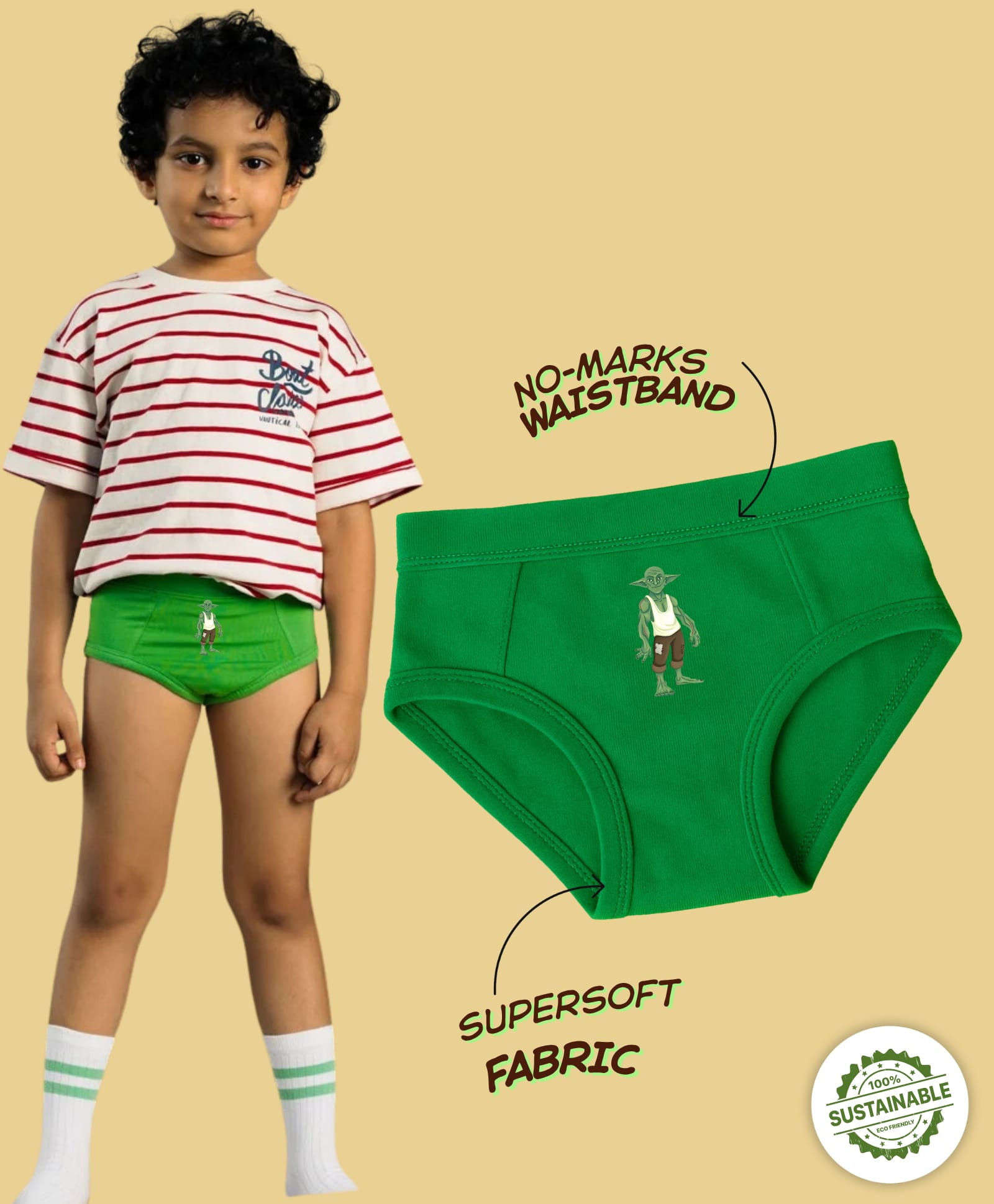 THE COVER UP PROJECT Modal Knit Goblin Printed Brief - Green-image-9