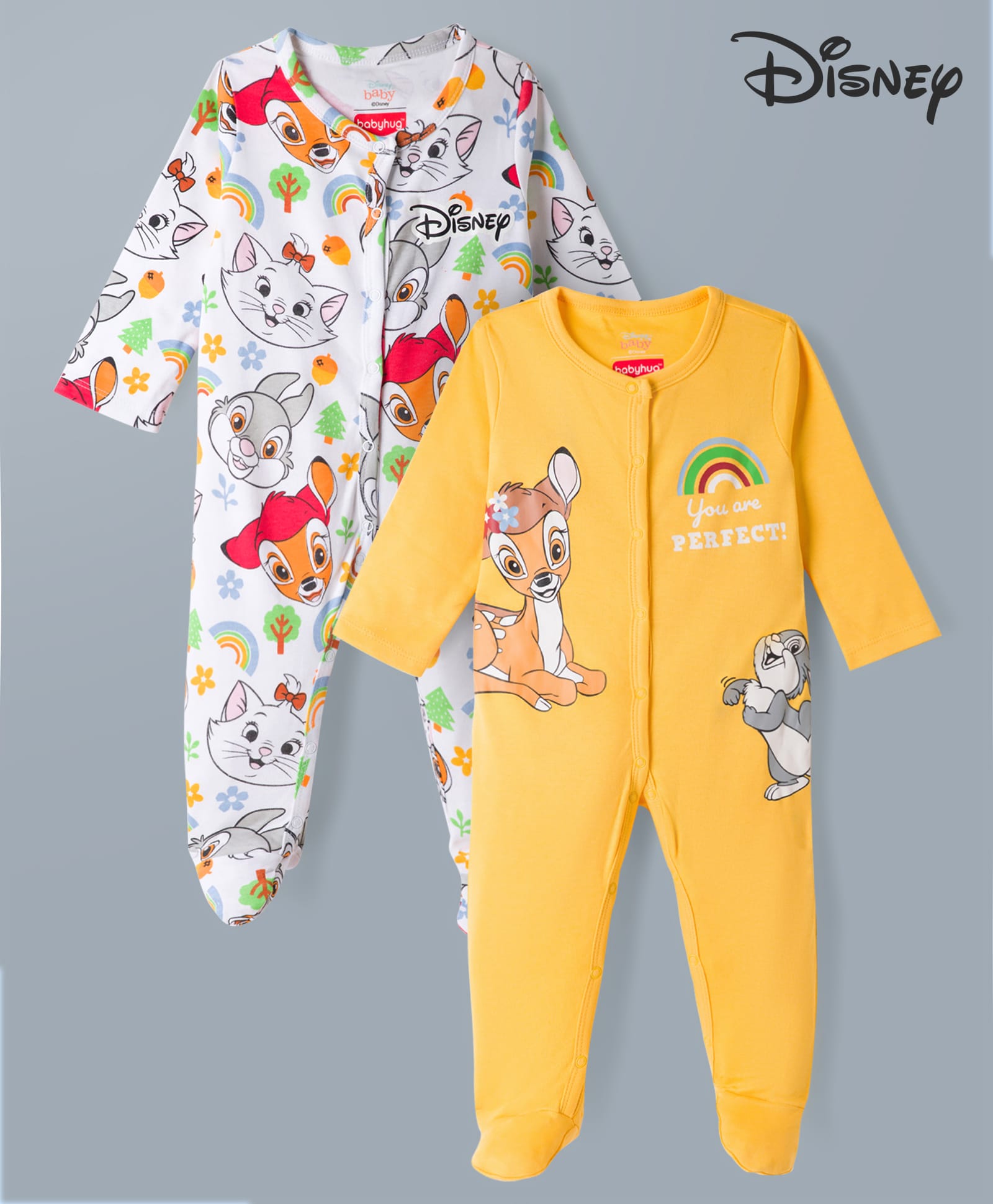 Babyhug Disney 100% Cotton Knit Full Sleeves Sleepsuits With Disney Marie Graphic Pack Of 2 - Multicolor-image-30
