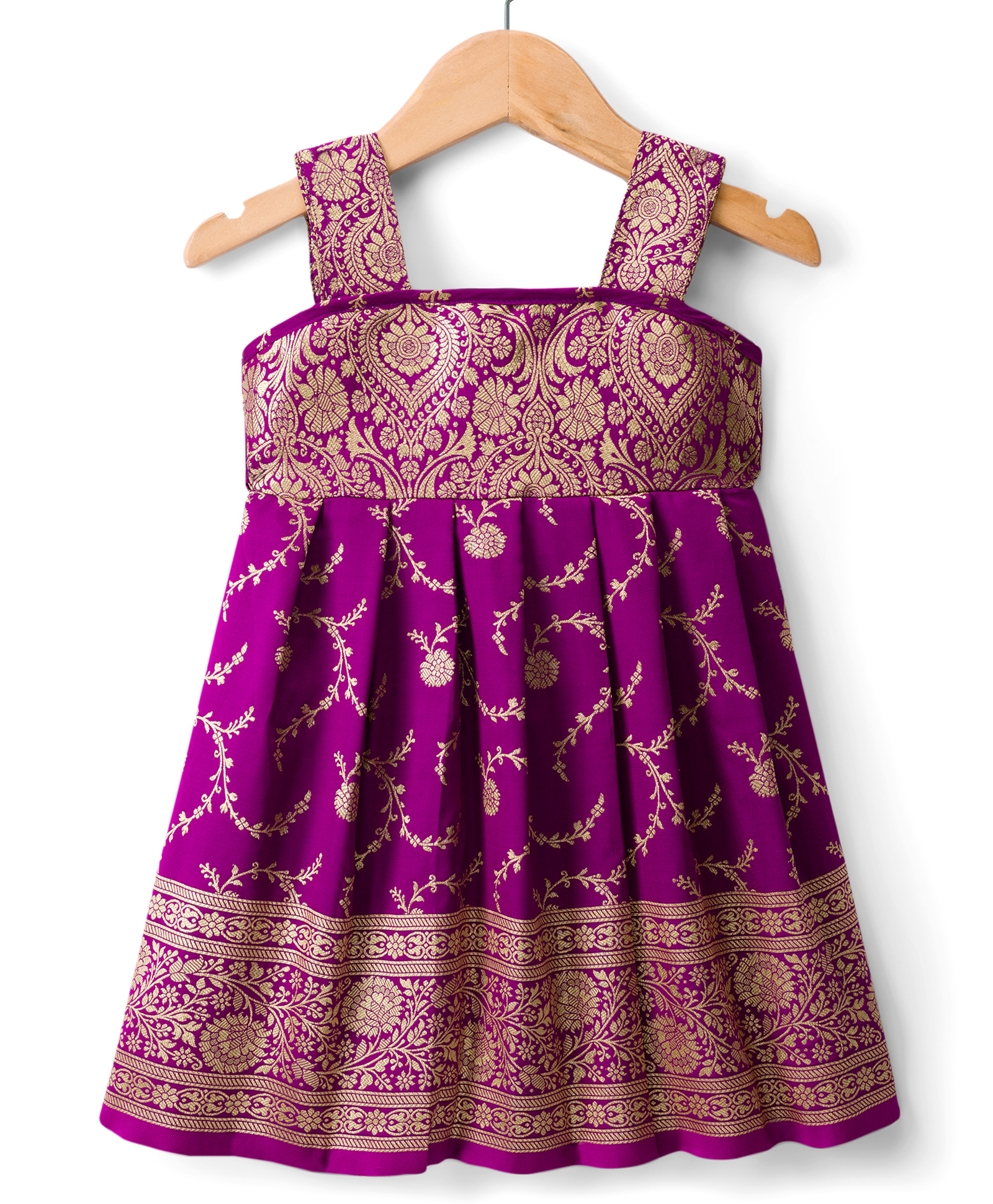 Bhartiya Paridhan Silk Woven Flared Sleeveless Ethnic Dress - Purple-image-0