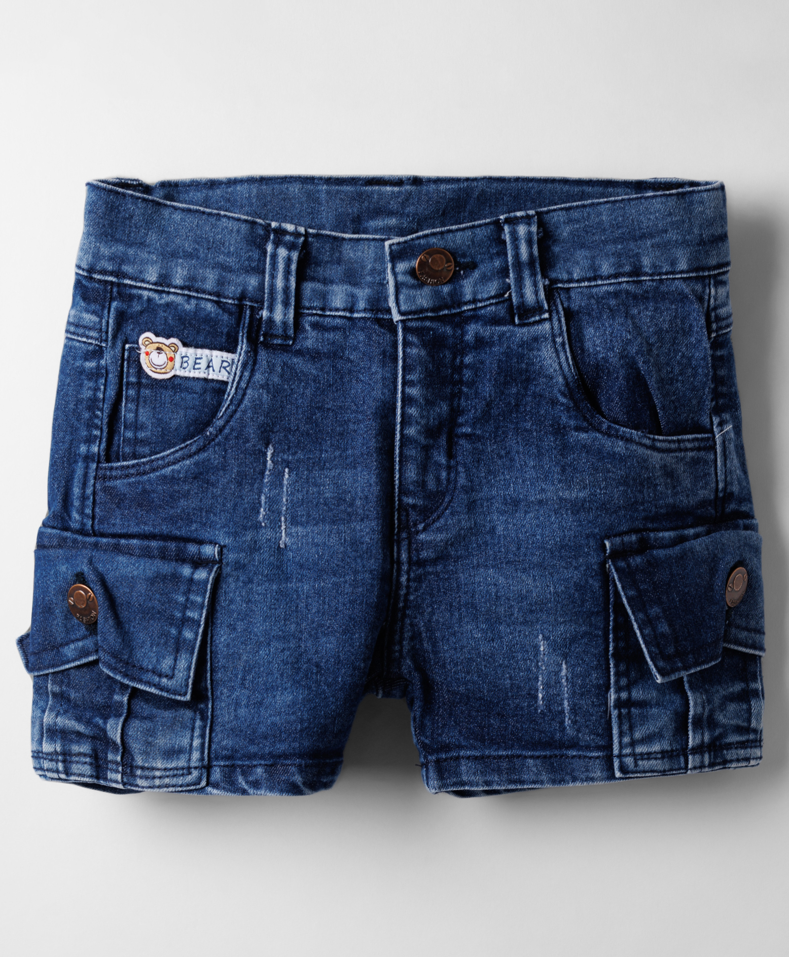 Olio Kids Knit Above Knee Length Denim Shorts with Teddy Patch - Navy Blue-image-24