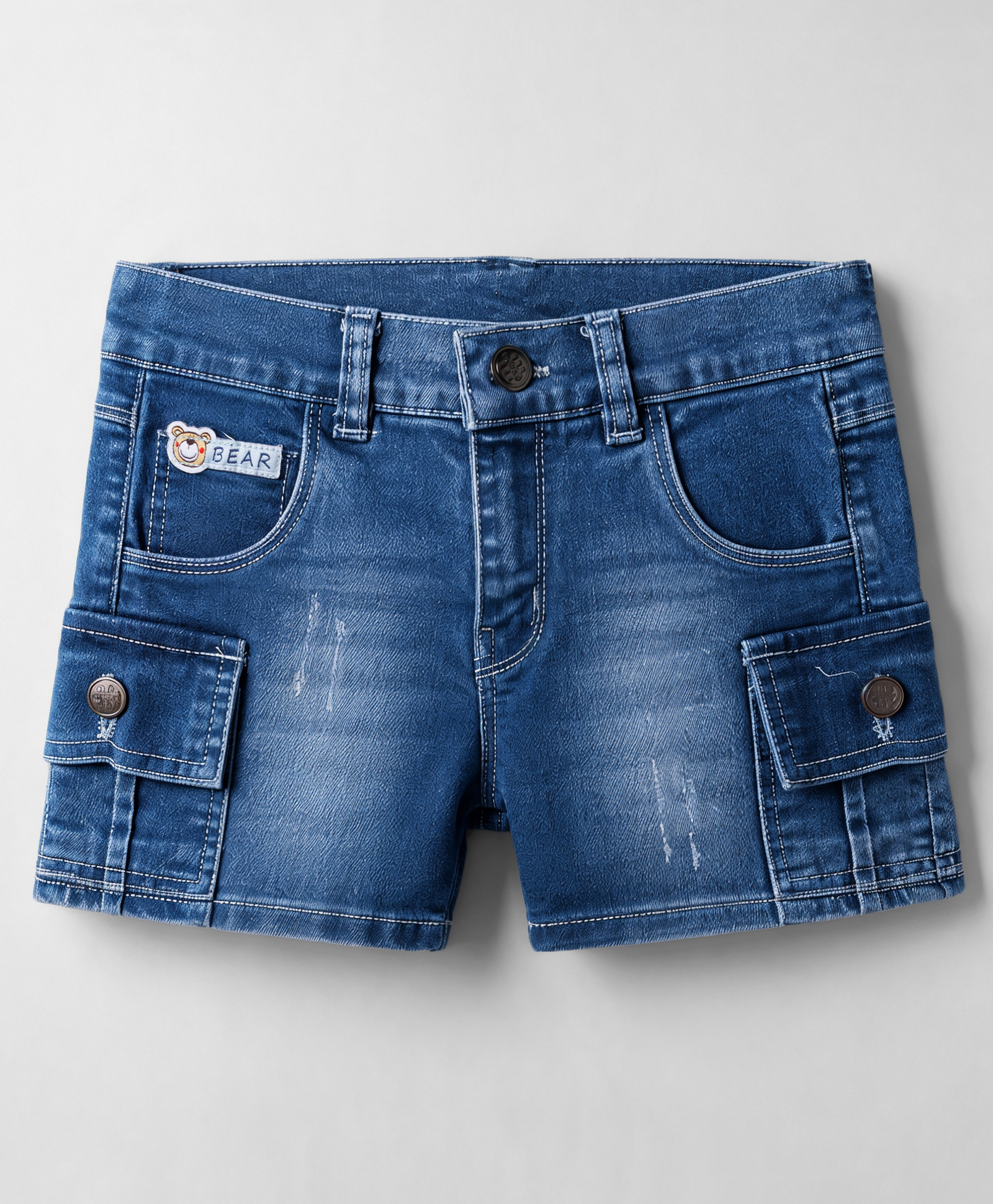 Olio Kids Knit Above Knee Length Denim Shorts with Teddy Patch - Light Blue-picture-29