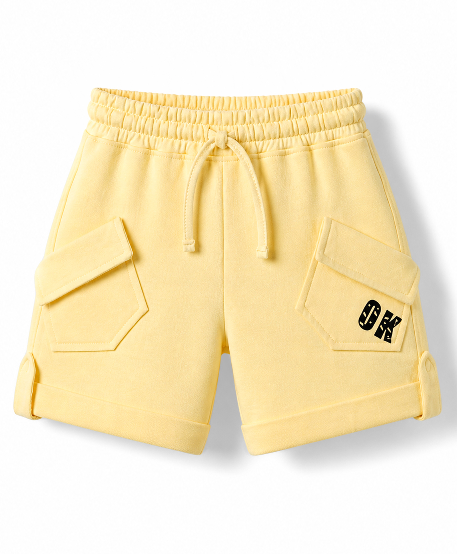 Olio Kids Cotton Knit Above Knee Length Shorts with OK Print - Light Yellow-picture-36