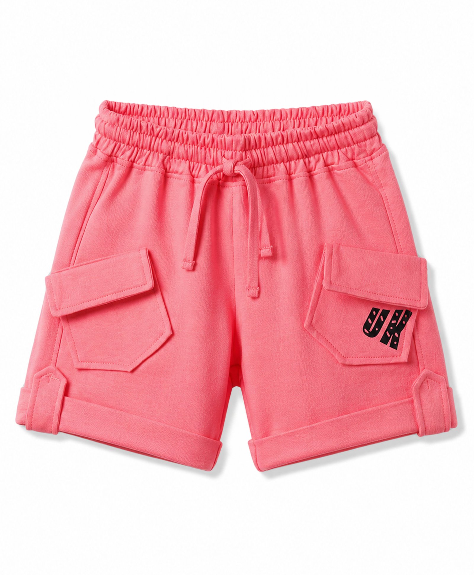 Olio Kids Cotton Knit Above Knee Length Shorts with OK Print - Pink-picture-12