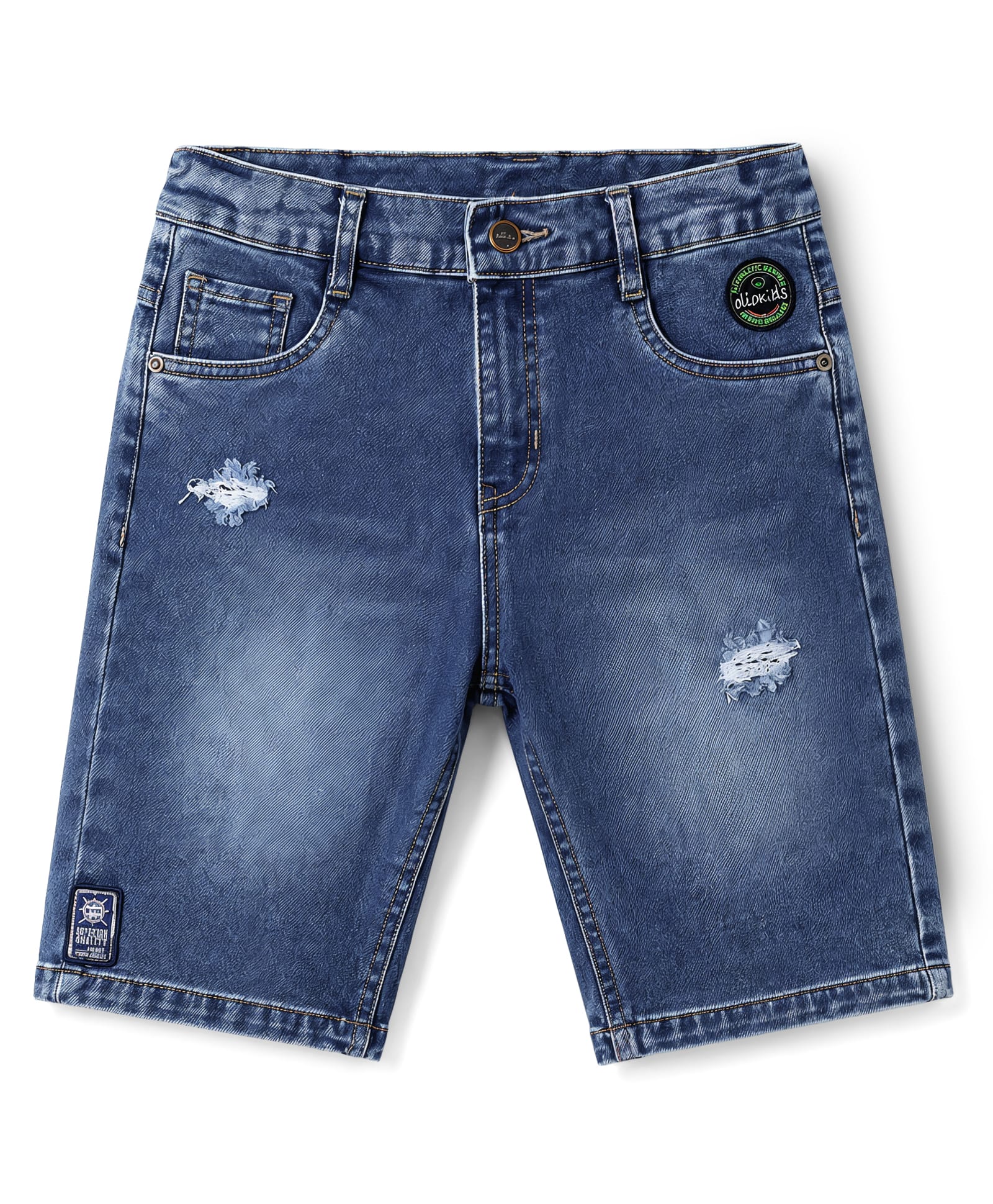 Olio Kids Knit Above Knee Length Denim Shorts with Distressed Pattern - Navy Blue-picture-22