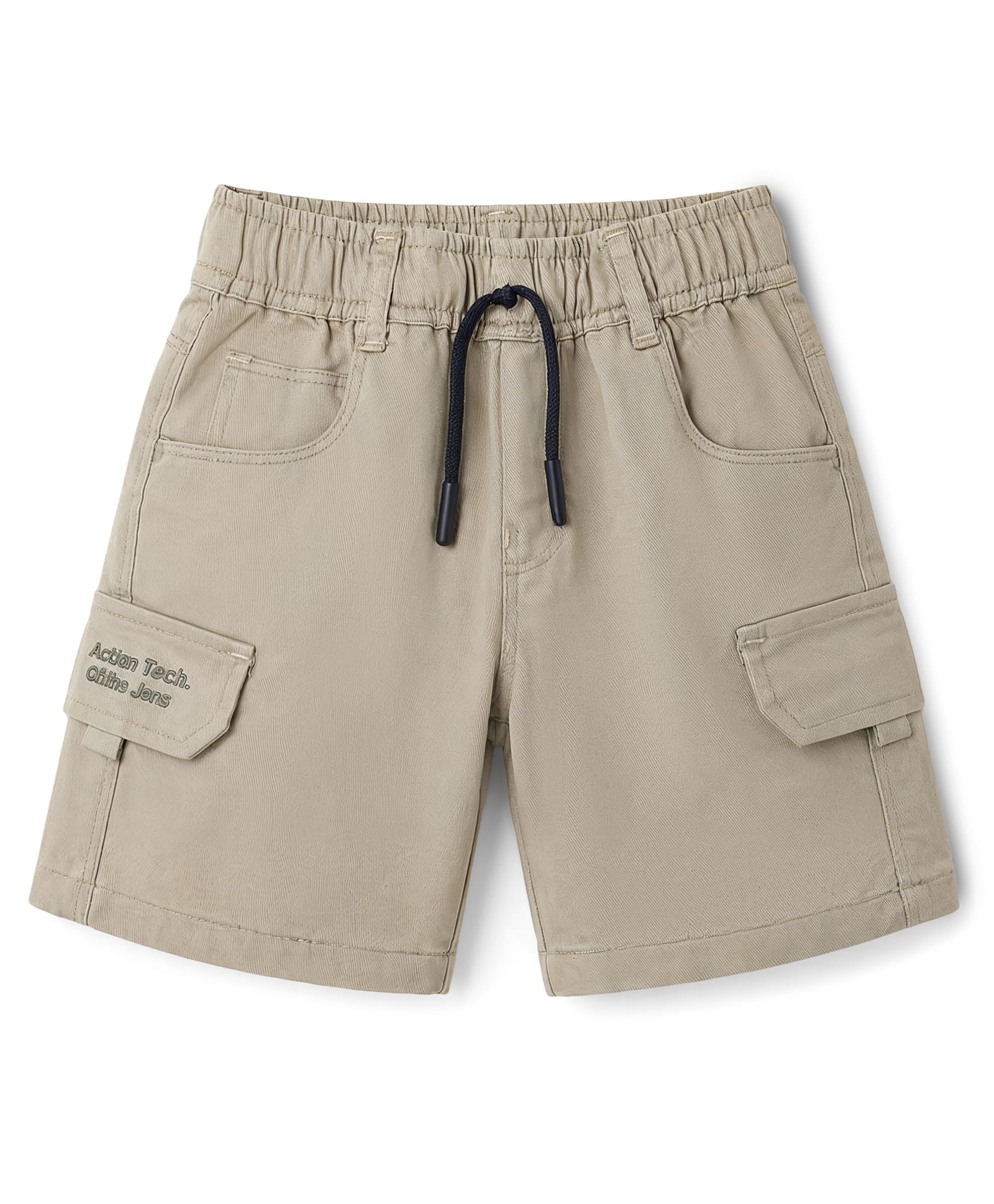 Olio Kids Cotton Knit Above Knee Length Shorts with Text Embroidery - Khaki-picture-19