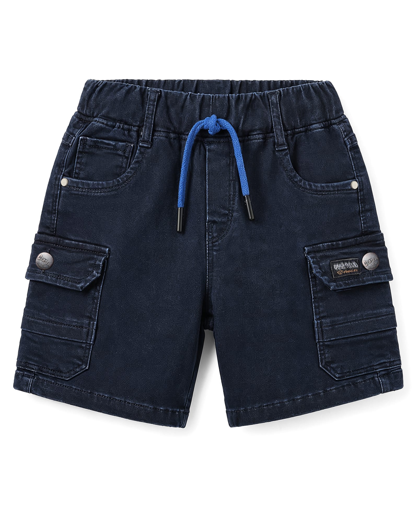 Olio Kids Knit Above Knee Length Solid Denim Shorts - Navy Blue-image-49