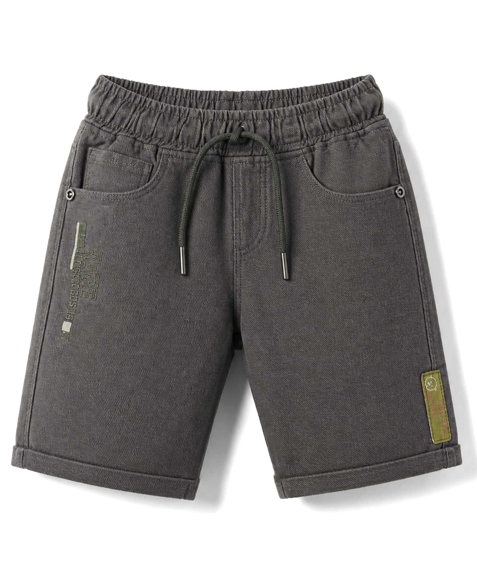Olio Kids Cotton Knit Above Knee Length Solid Shorts - Grey-picture-12