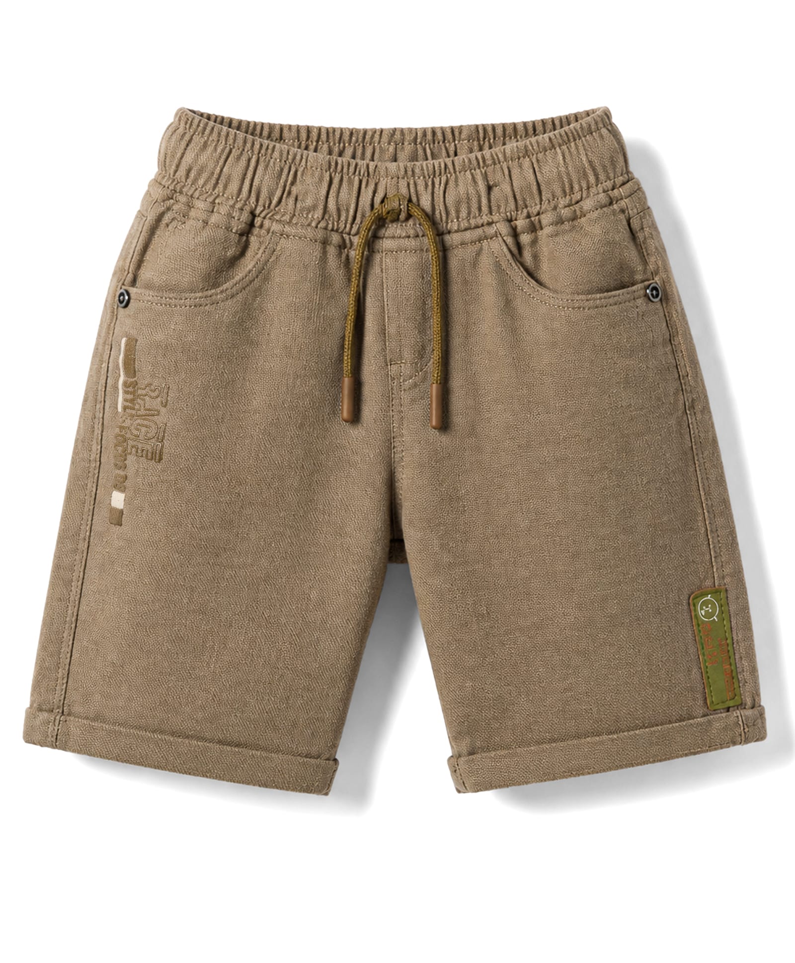 Olio Kids Cotton Knit Above Knee Length Solid Colour Shorts - Khaki-image-28