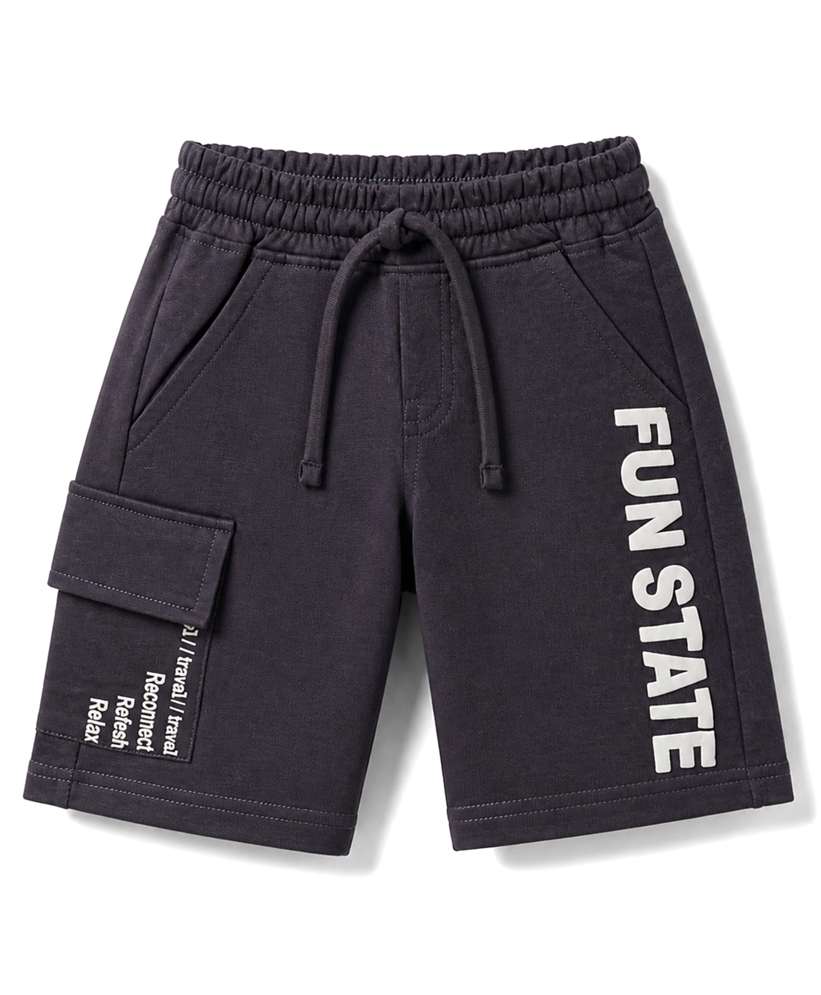 Olio Kids Cotton Knit Above Knee Length Text Printed Shorts- Charcoal Grey-picture-27