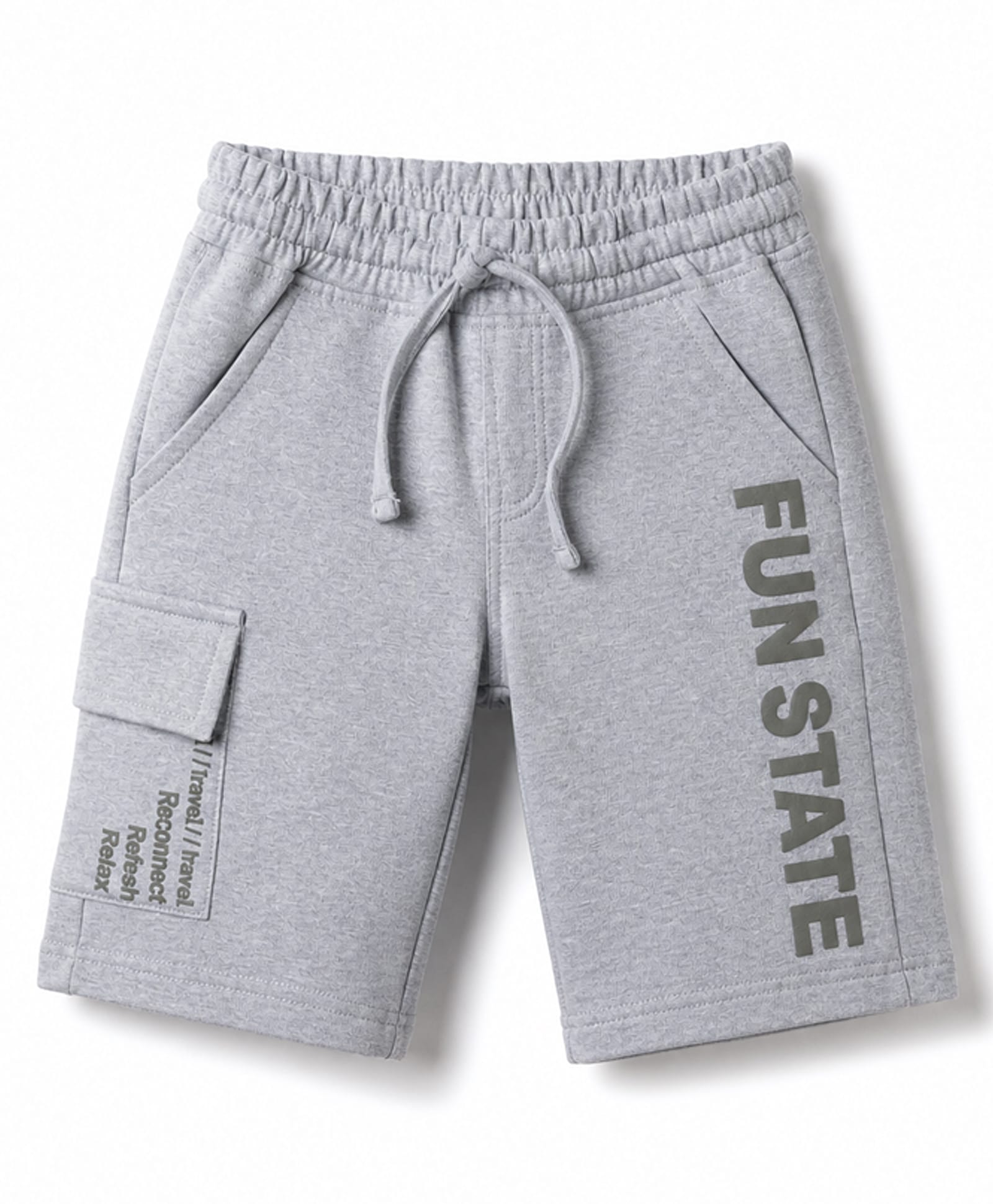 Olio Kids Cotton Knit Above Knee Length Shorts with Text Print - Light Grey-picture-23