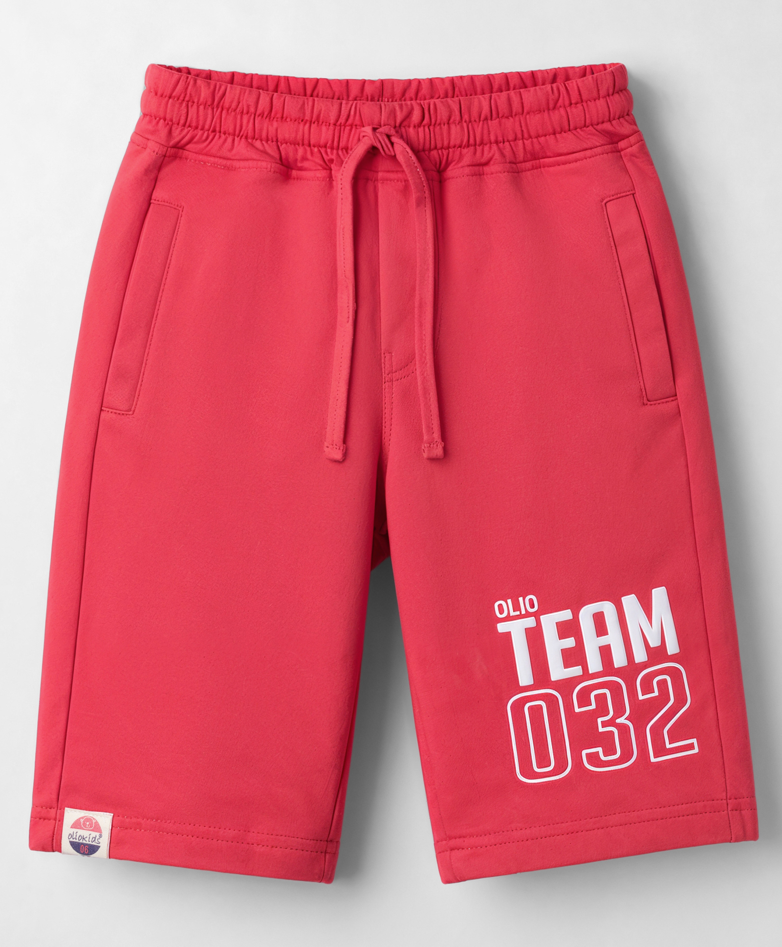 Olio Kids Cotton Knit Above Knee Length Text Printed Shorts - Red-picture-18