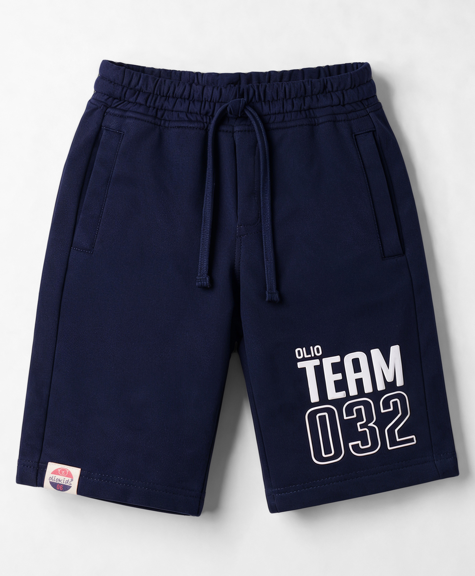 Olio Kids Cotton Knit Above Knee Length Text Printed Shorts - Navy Blue-picture-20