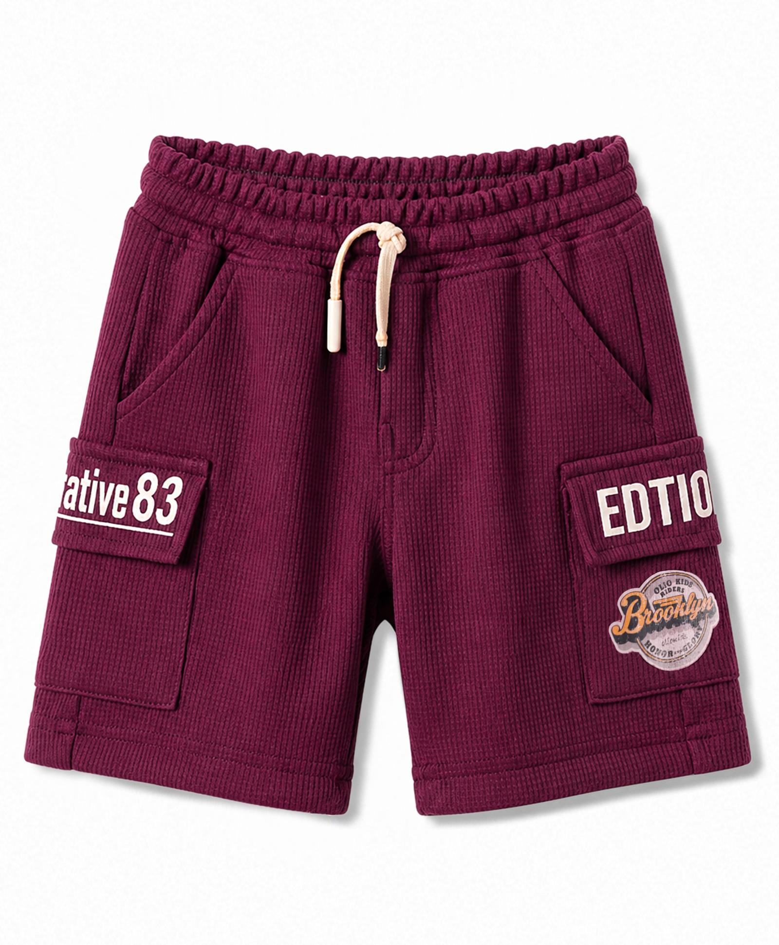 Olio Kids Cotton Knit Above Knee Length Shorts with Text Print - Maroon-picture-49