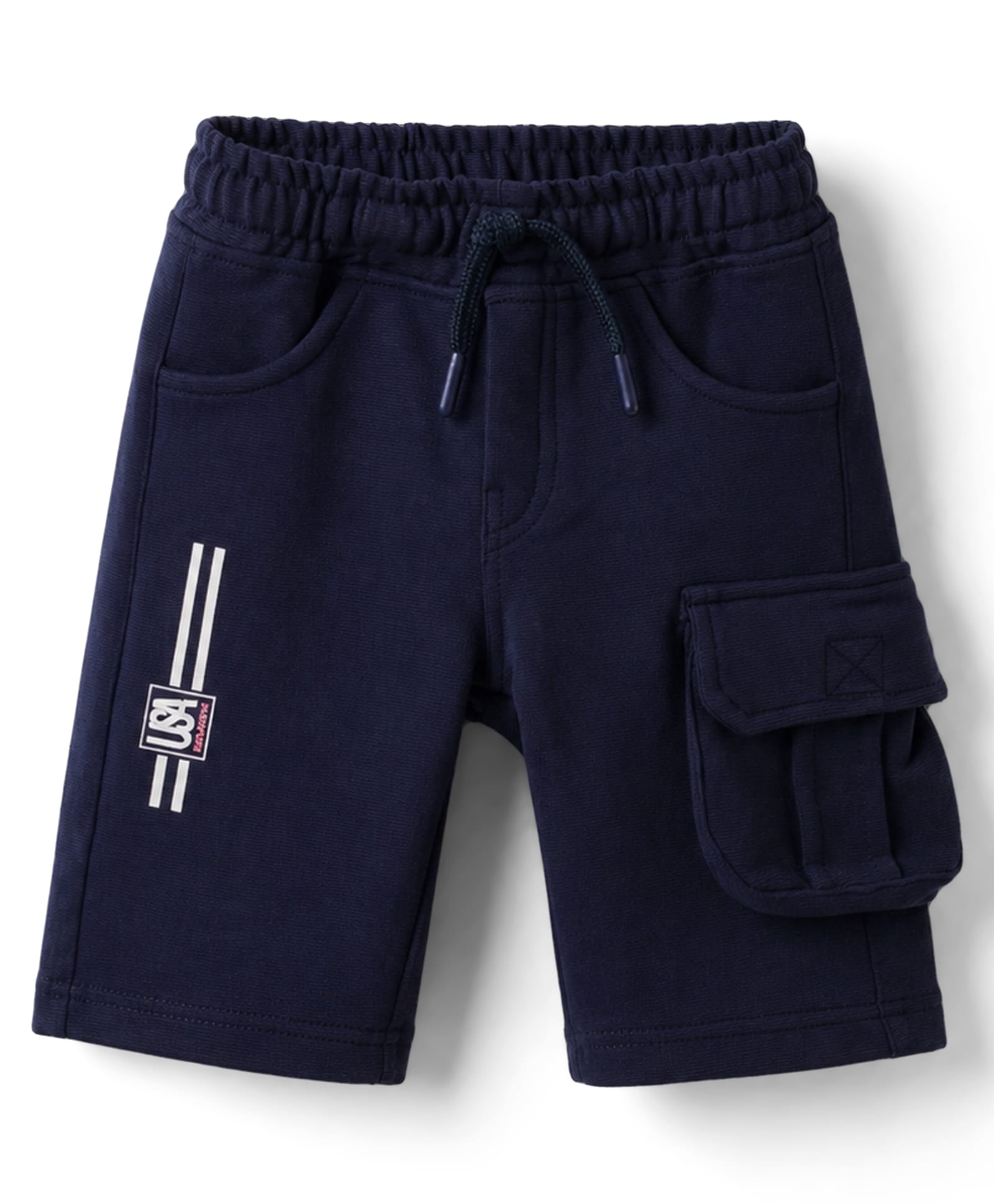 Olio Kids Cotton Knit Above Knee Length Shorts with USA Print - Navy Blue-picture-22