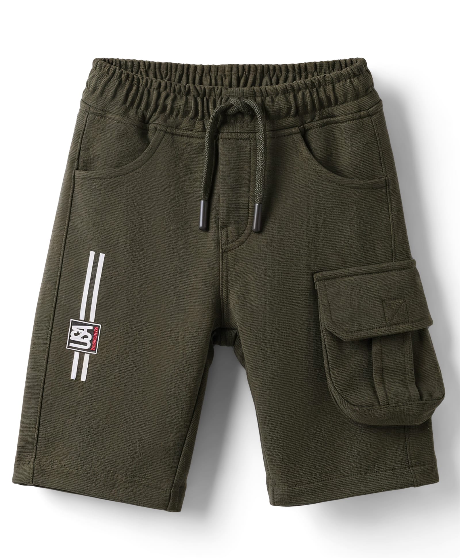 Olio Kids Cotton Knit Above Knee Length Shorts with USA Print - Olive Green-image-48