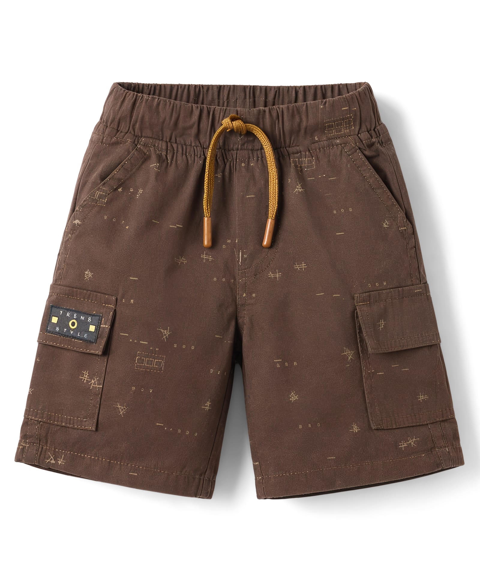 Olio Kids Cotton Knit Above Knee Length Printed Shorts - Dark Brown-image-43