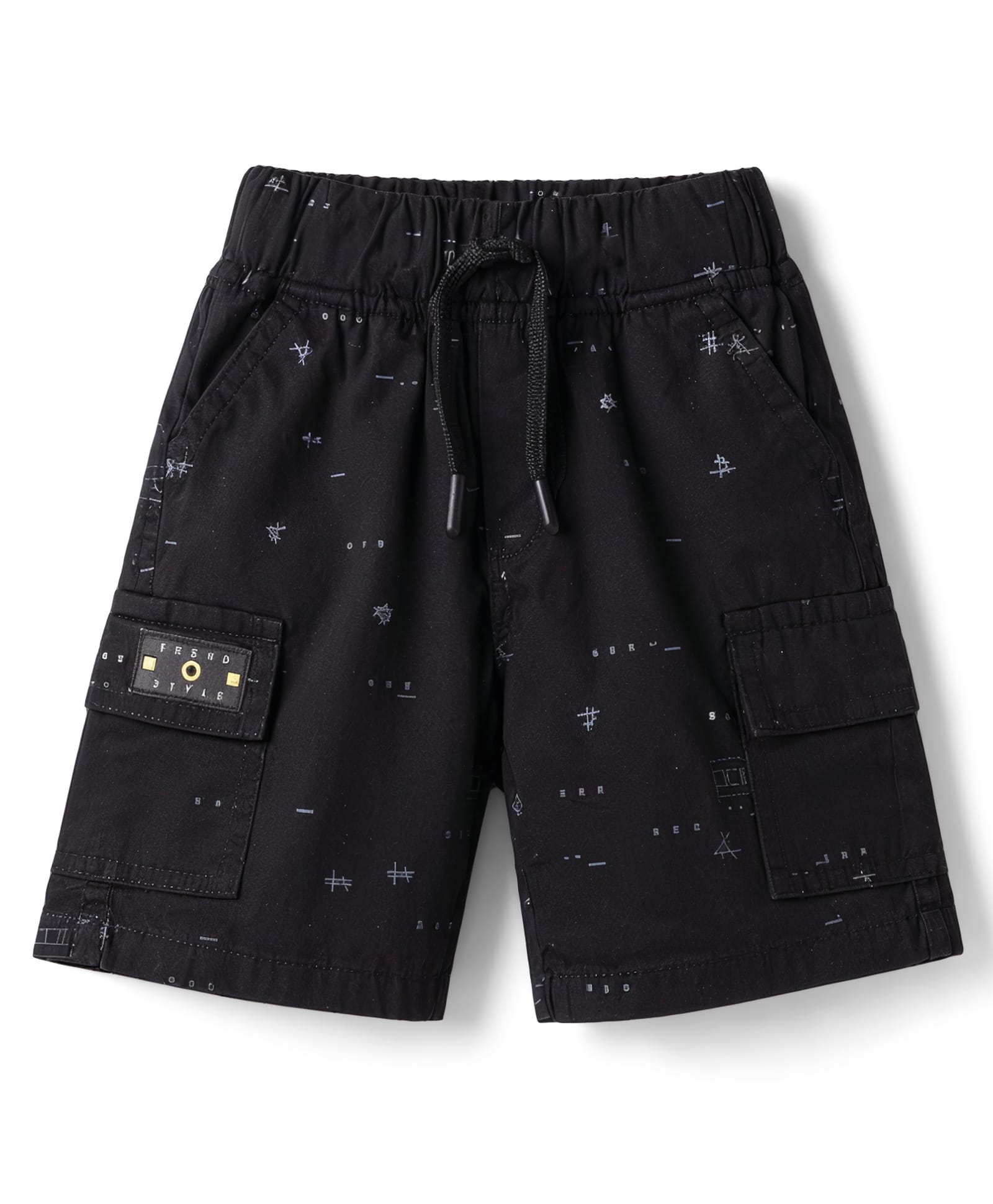 Olio Kids Cotton Knit Above Knee Length Printed Shorts - Black-picture-10