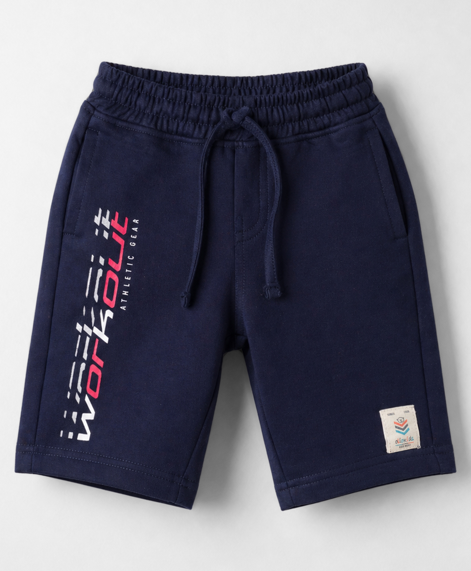Olio Kids Cotton Knit Above Knee Length Text Printed Shorts - Grey-picture-15