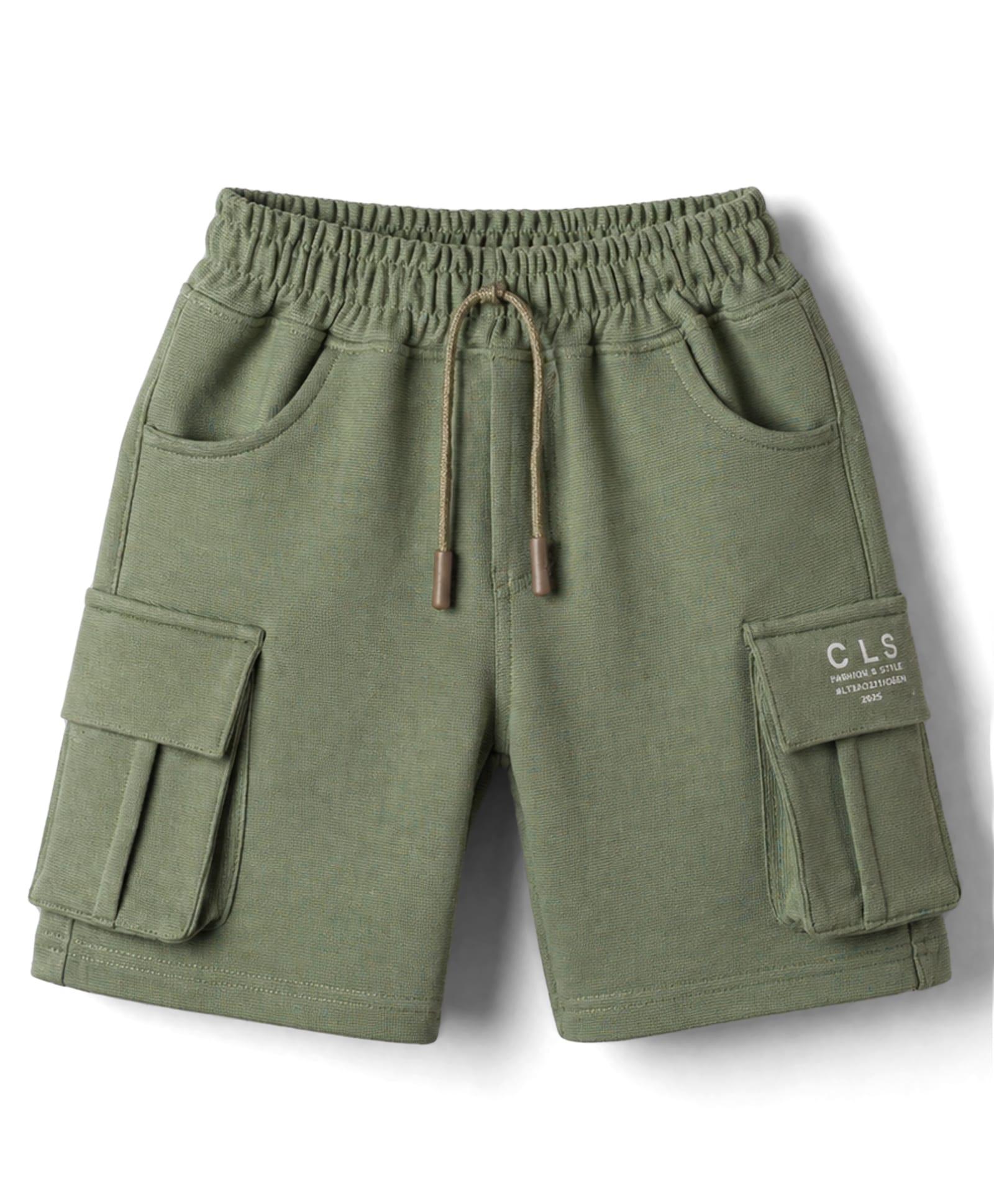 Olio Kids Cotton Knit Above Knee Length Text Printed Shorts With Cargo Pockets - Olive Green-image-28