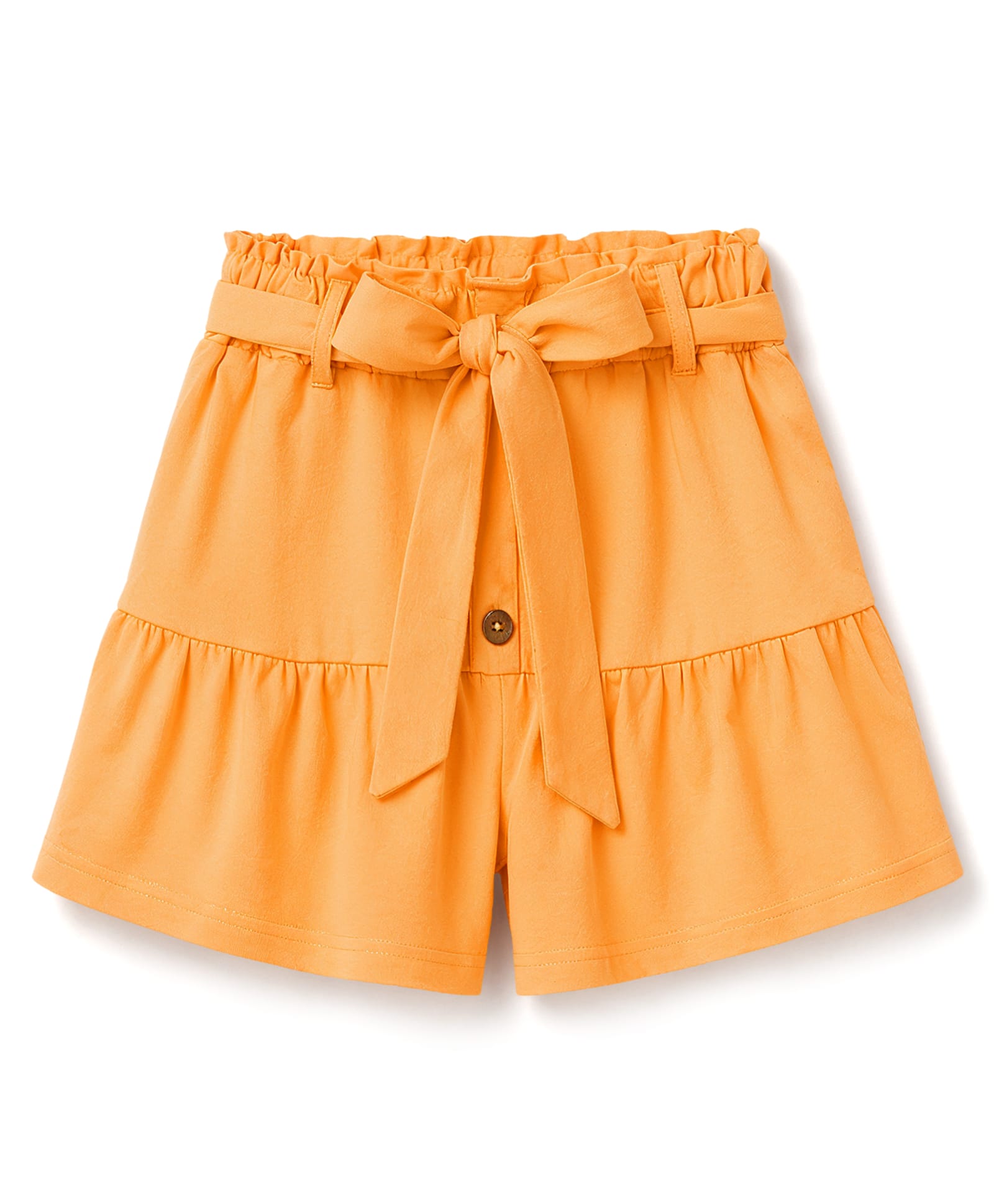 Olio Kids Cotton Knit Above Knee Length Solid Shorts With Belt - Orange-picture-5
