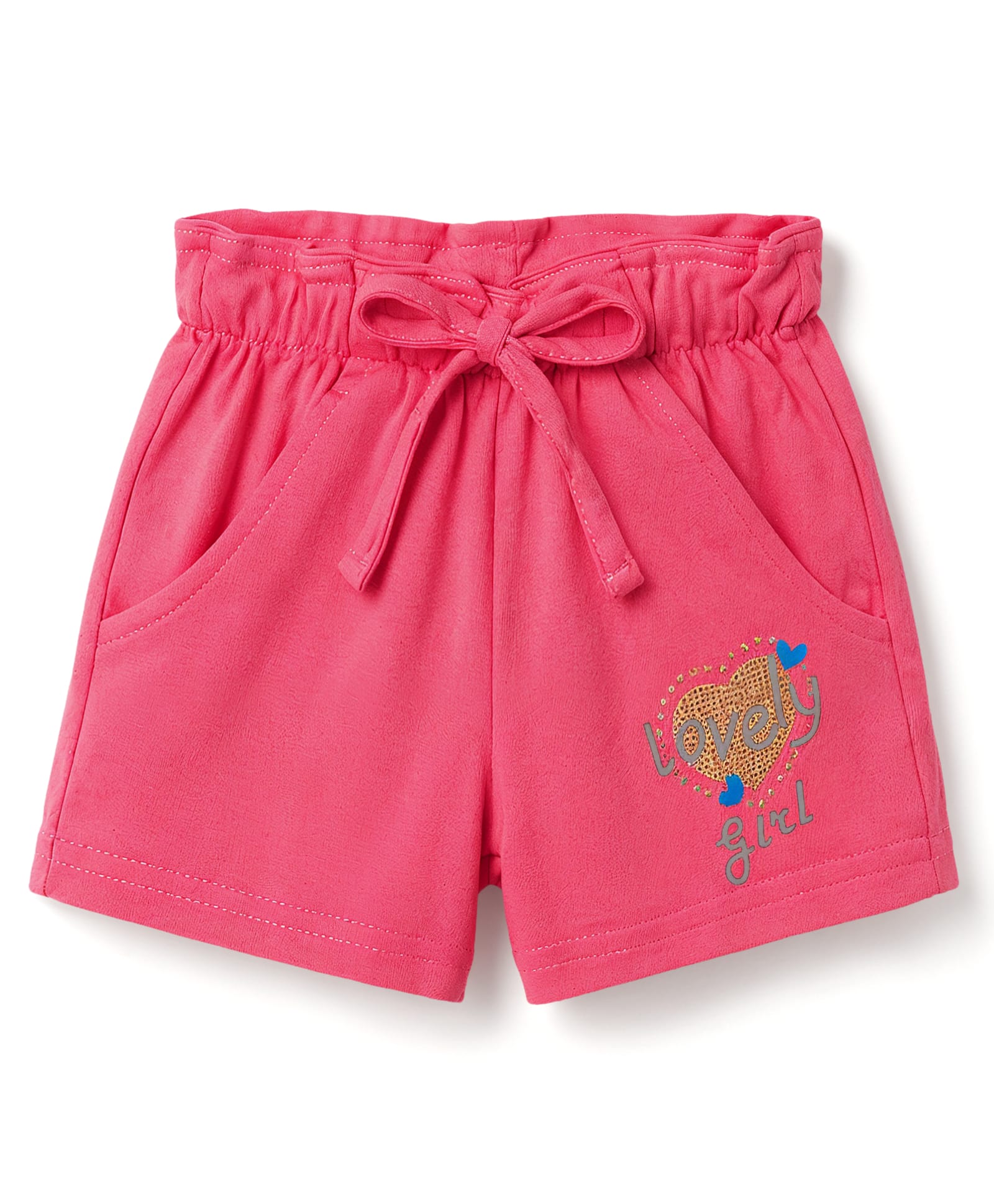 Olio Kids Cotton Knit Above Knee Length Text & Hearts Printed Shorts - Pink-picture-17