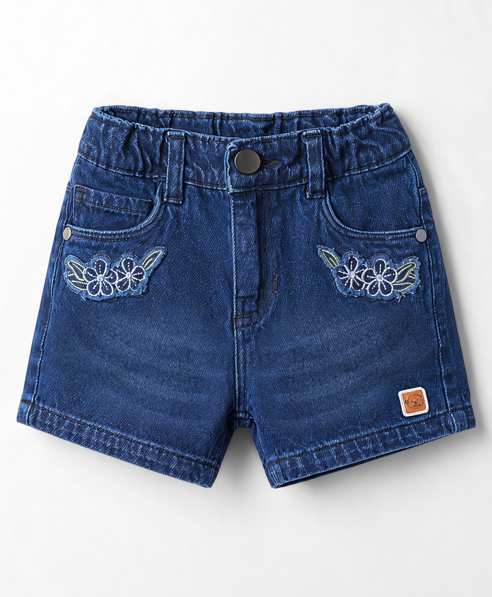 Olio Kids Knit Above Knee Length Denim Shorts with Butterfly Patch - Navy Blue-picture-35