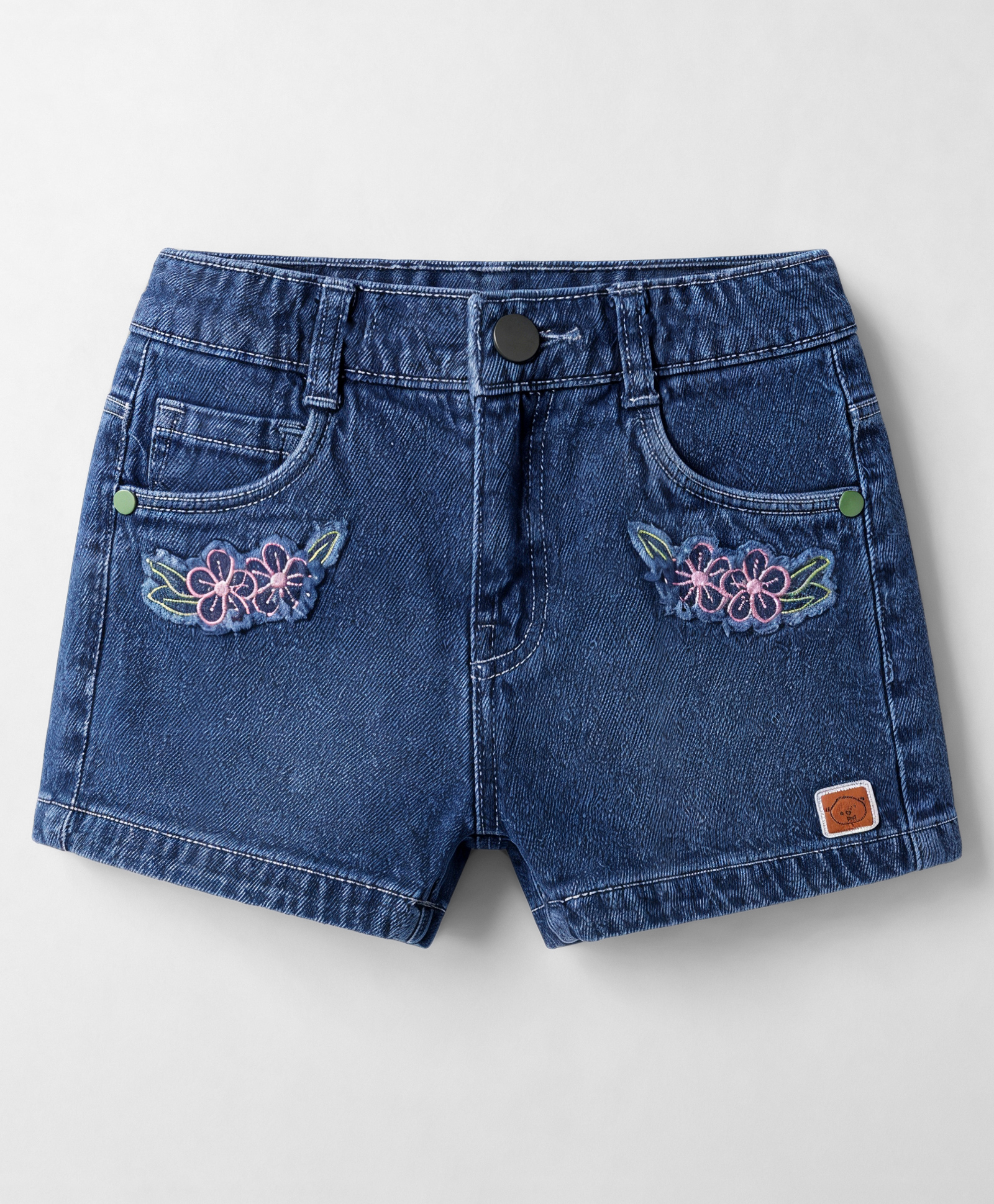 Olio Kids Knit Above Knee Length Denim Shorts with Butterfly Patch - Light Blue-picture-32