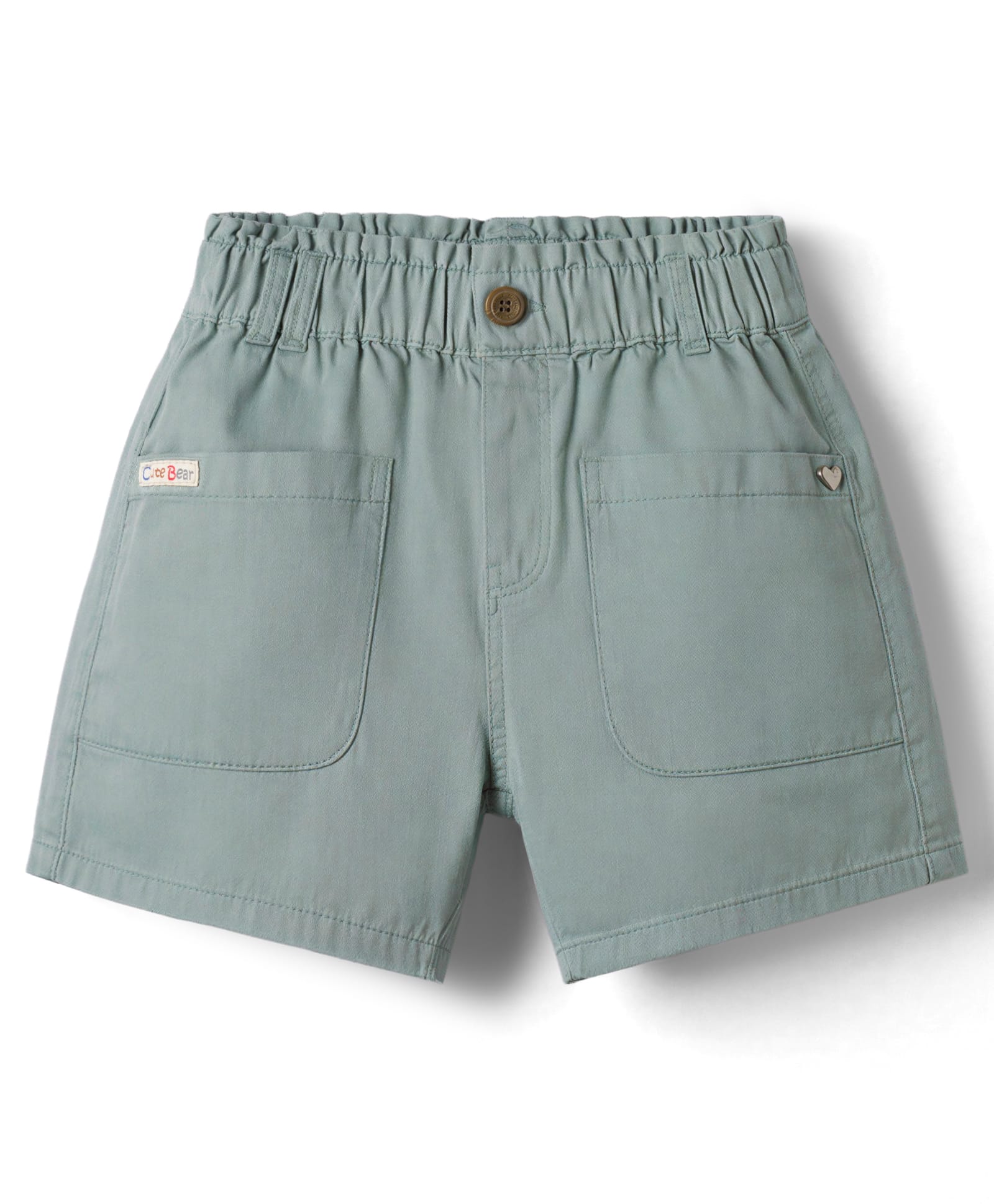 Olio Kids Cotton Knit Above Knee Length Solid Shorts With Front Pockets & Patch - Olive Green-image-37