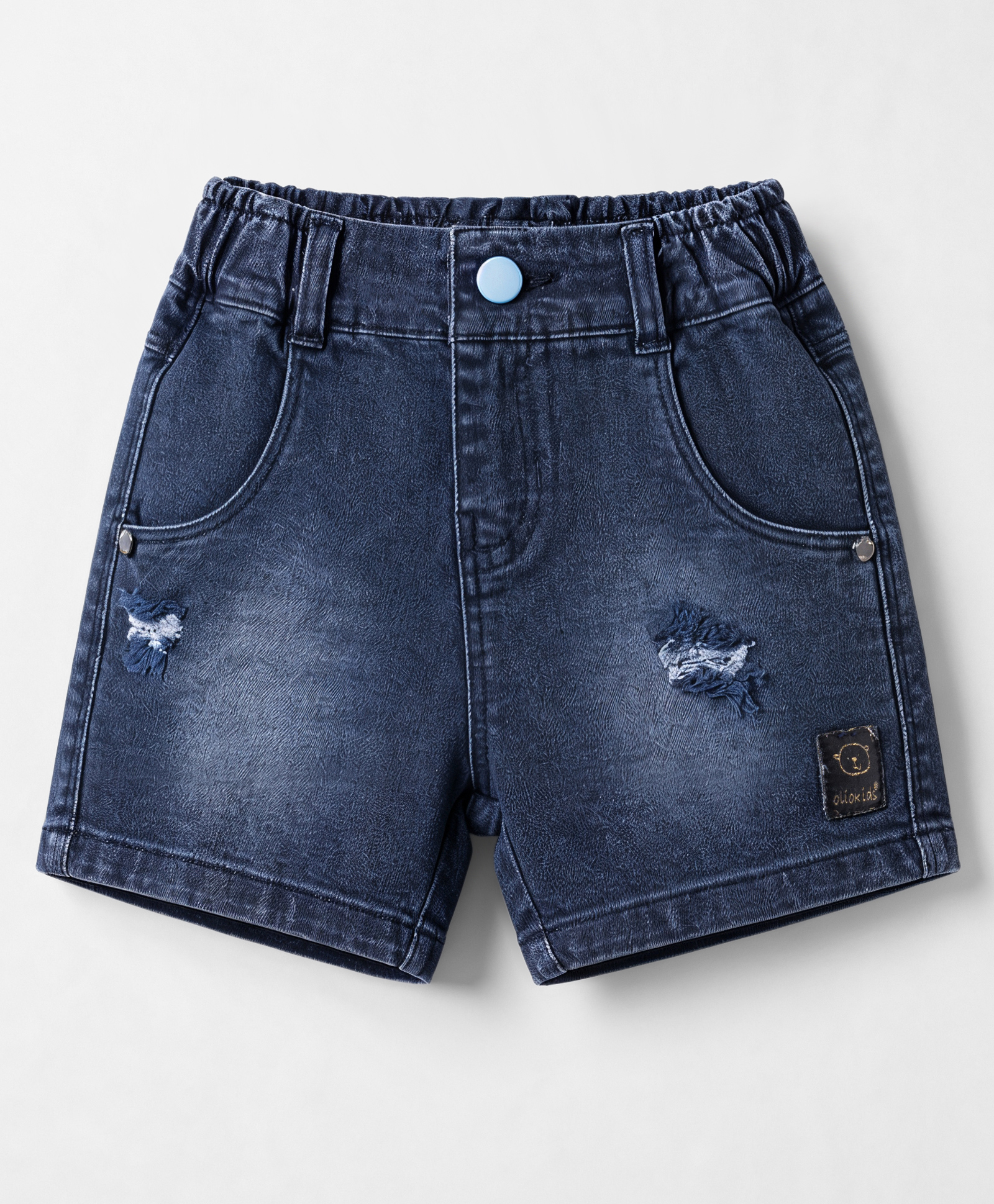 Olio Kids Knit Above Knee Length Solid Denim Shorts with Distressed Pattern - Navy Blue-image-43