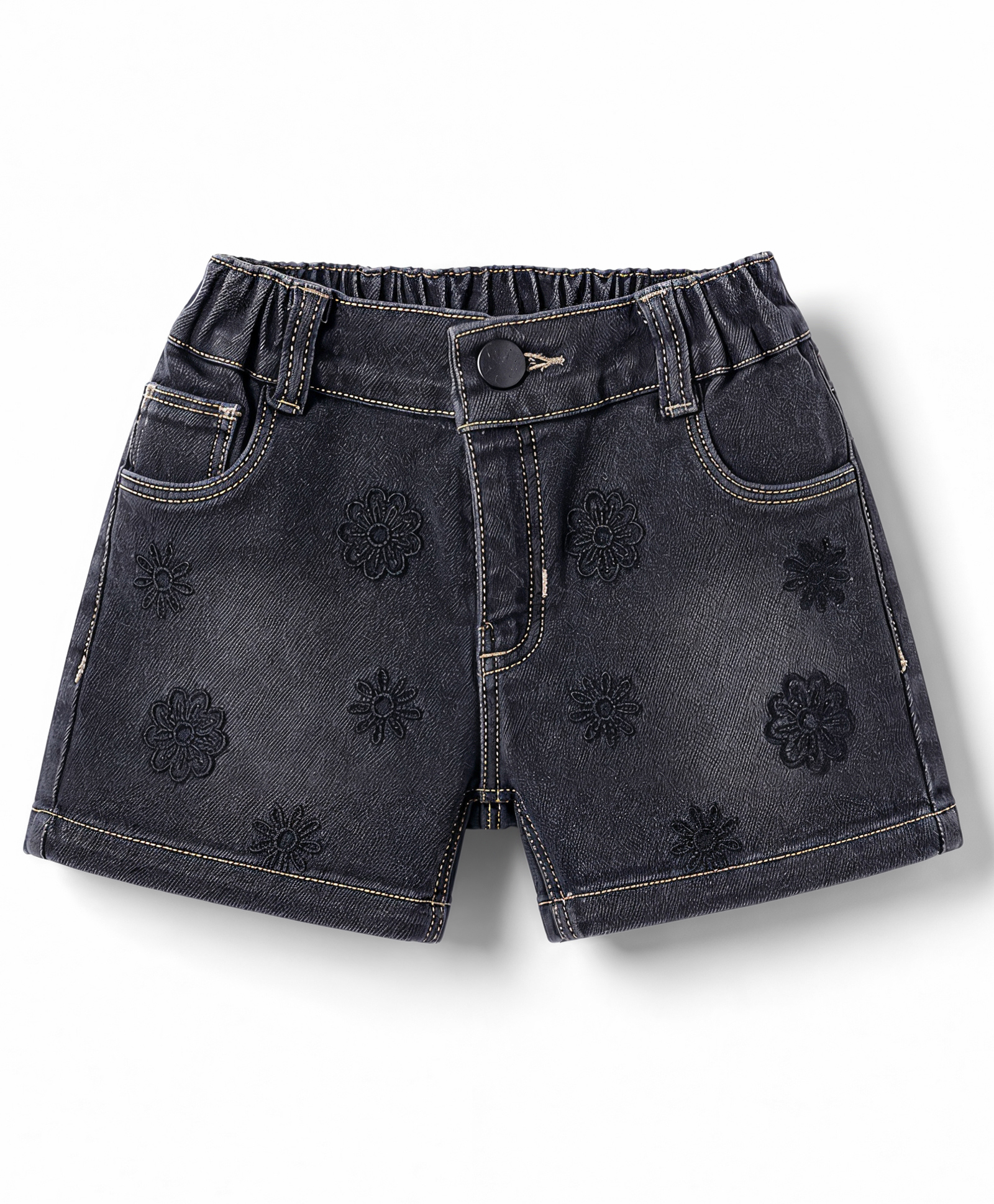 Olio Kids Above Knee Length Denim Shorts with Floral Embroidery - Black-image-39