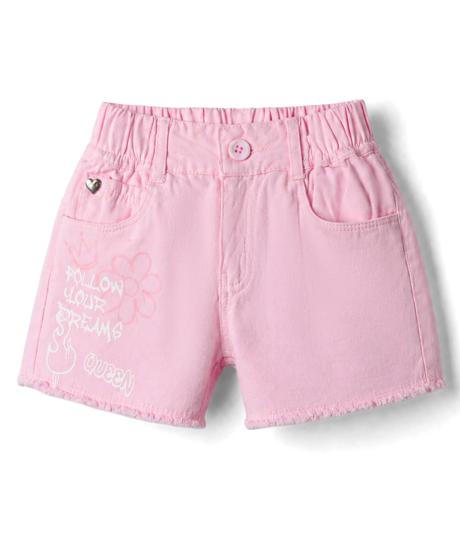 Olio Kids Cotton Knit Above Knee Length Text Printed Shorts - Pink-image-47