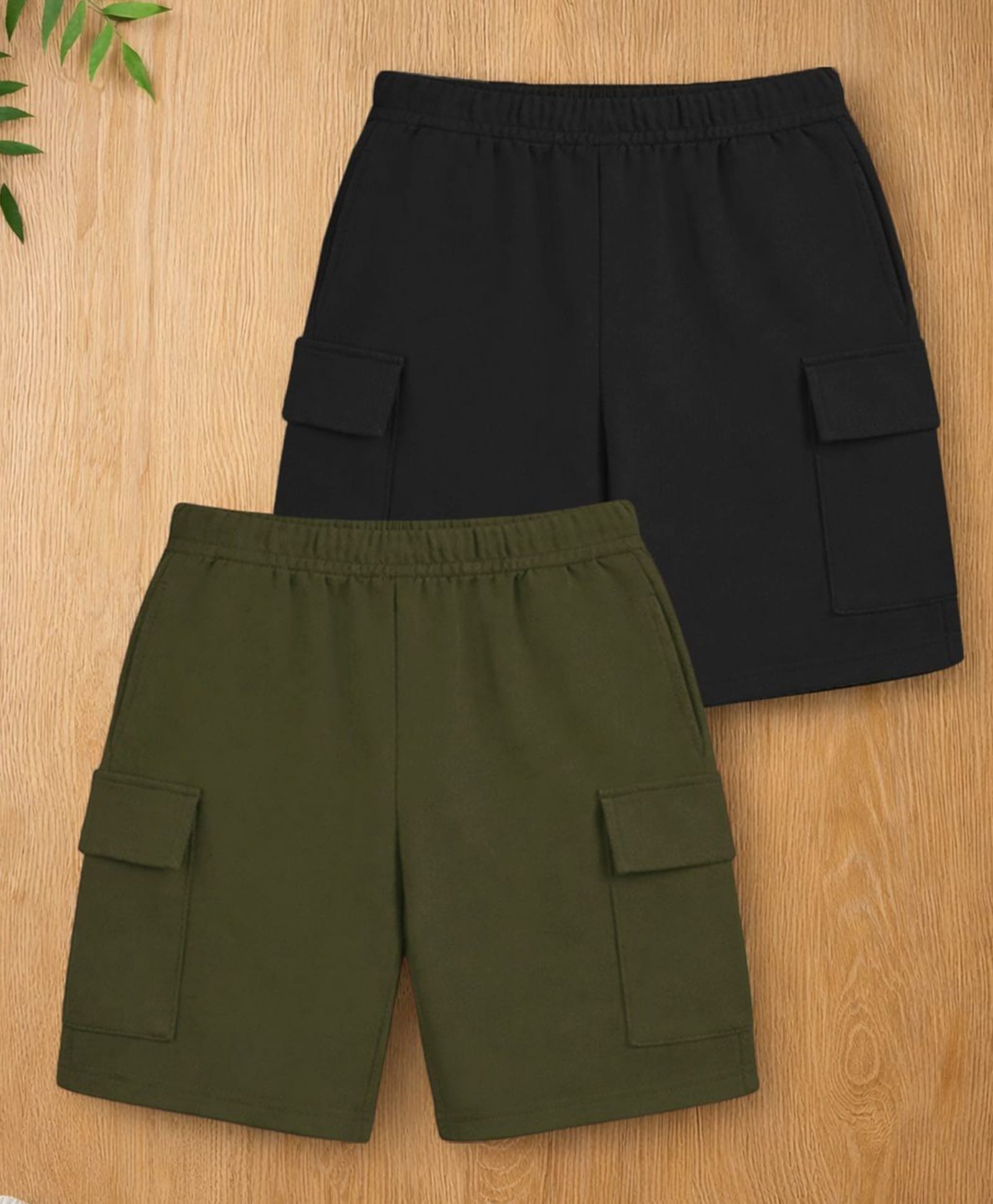 Trampoline Cotton Blend Pack Of 2 Solid Cargo Style Shorts - Green & Black-picture-21