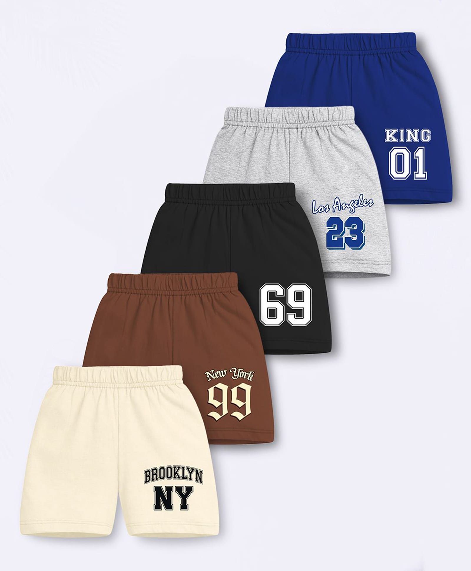 Trampoline Cotton Blend Knit Pack Of 5 Number Printed Shorts - Multi Colour-image-31
