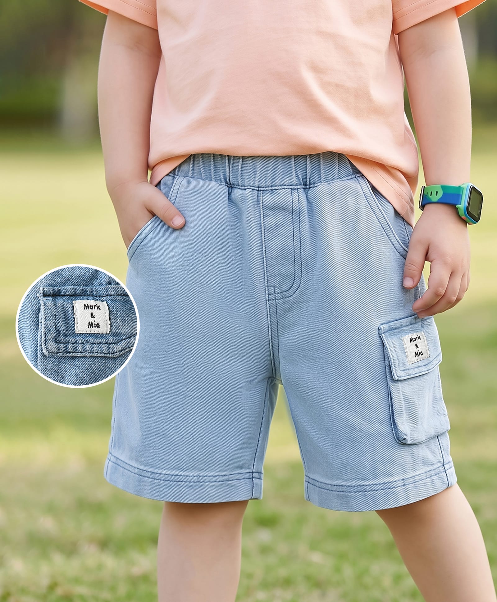 Mark & Mia Solid Shorts With Patch - Light Blue-image-35