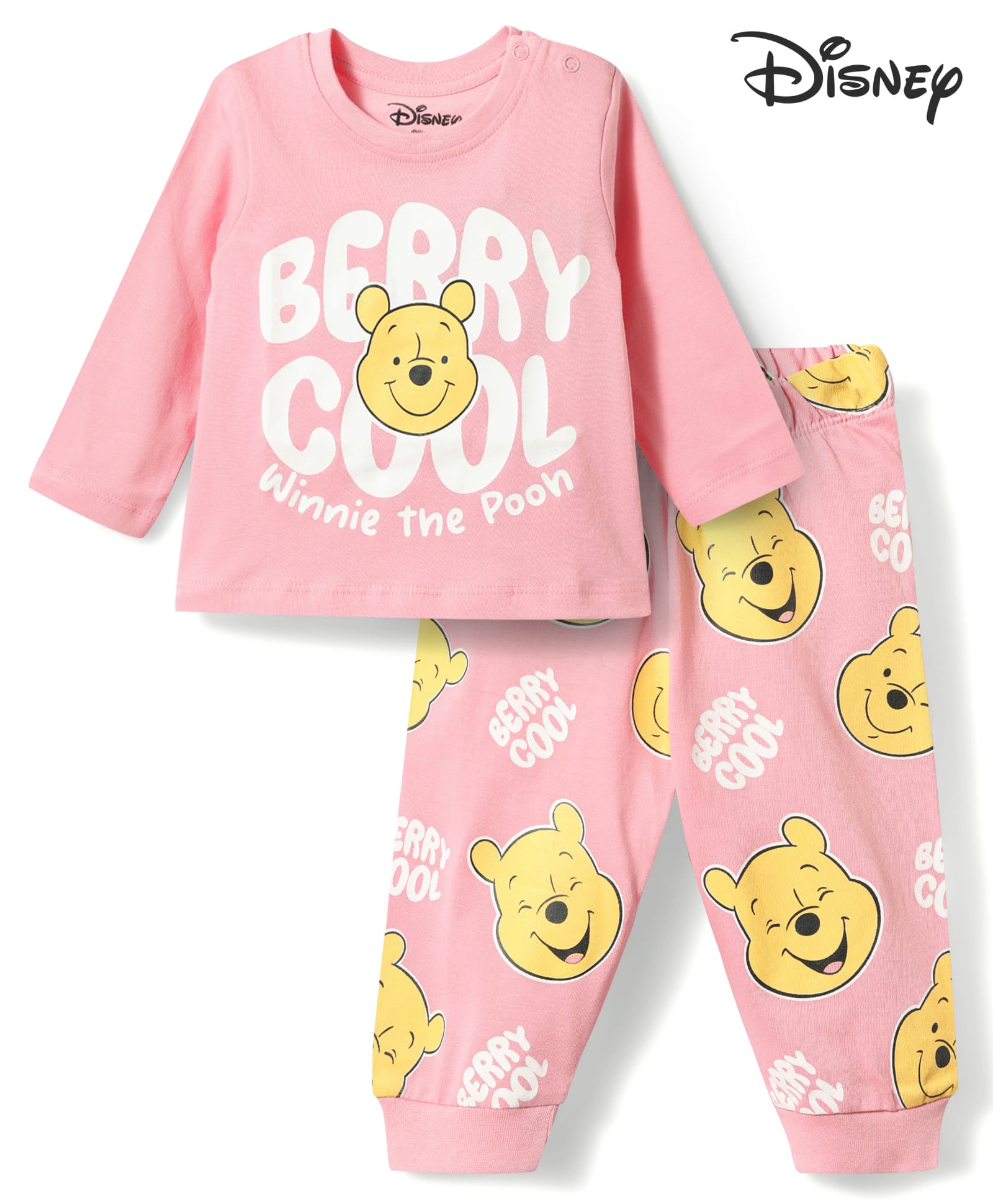 Babyhug Disney Single Jersey Knit Full Sleeves T-Shirt & Joggers Night Suit With Winnie The Pooh Graphics - Pink-picture-36