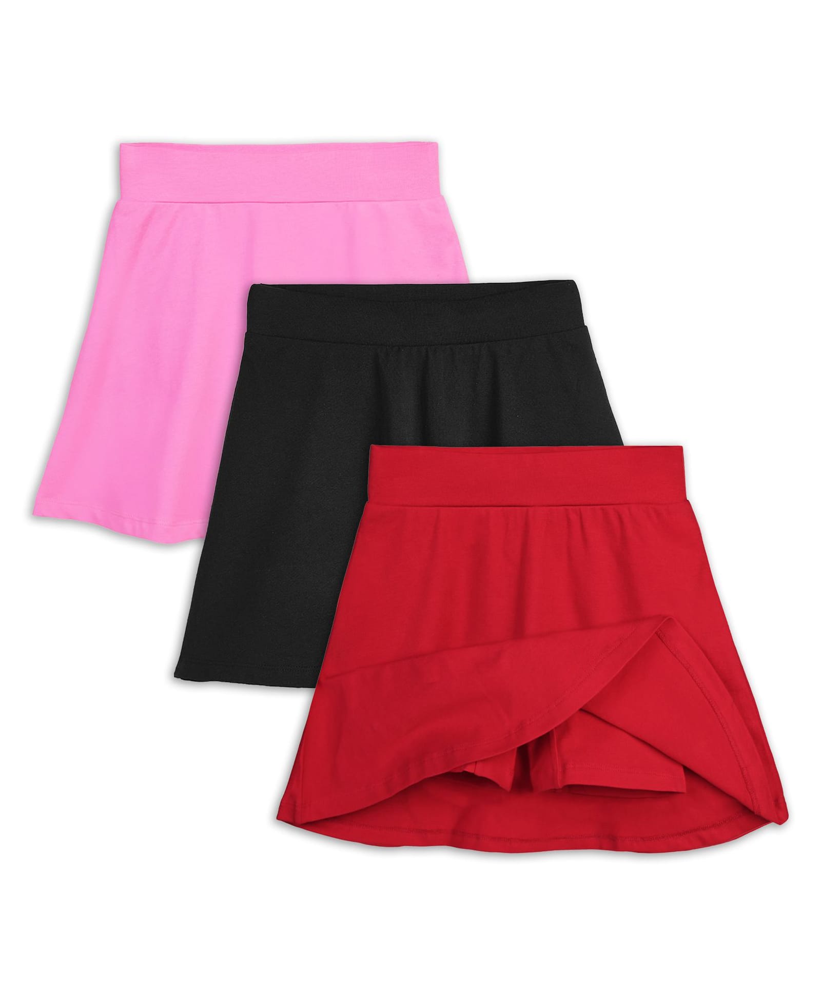 Plan B Cotton Knit Pack Of 3 Solid Skater Skirts - Baby Pink Black & Red-picture-19