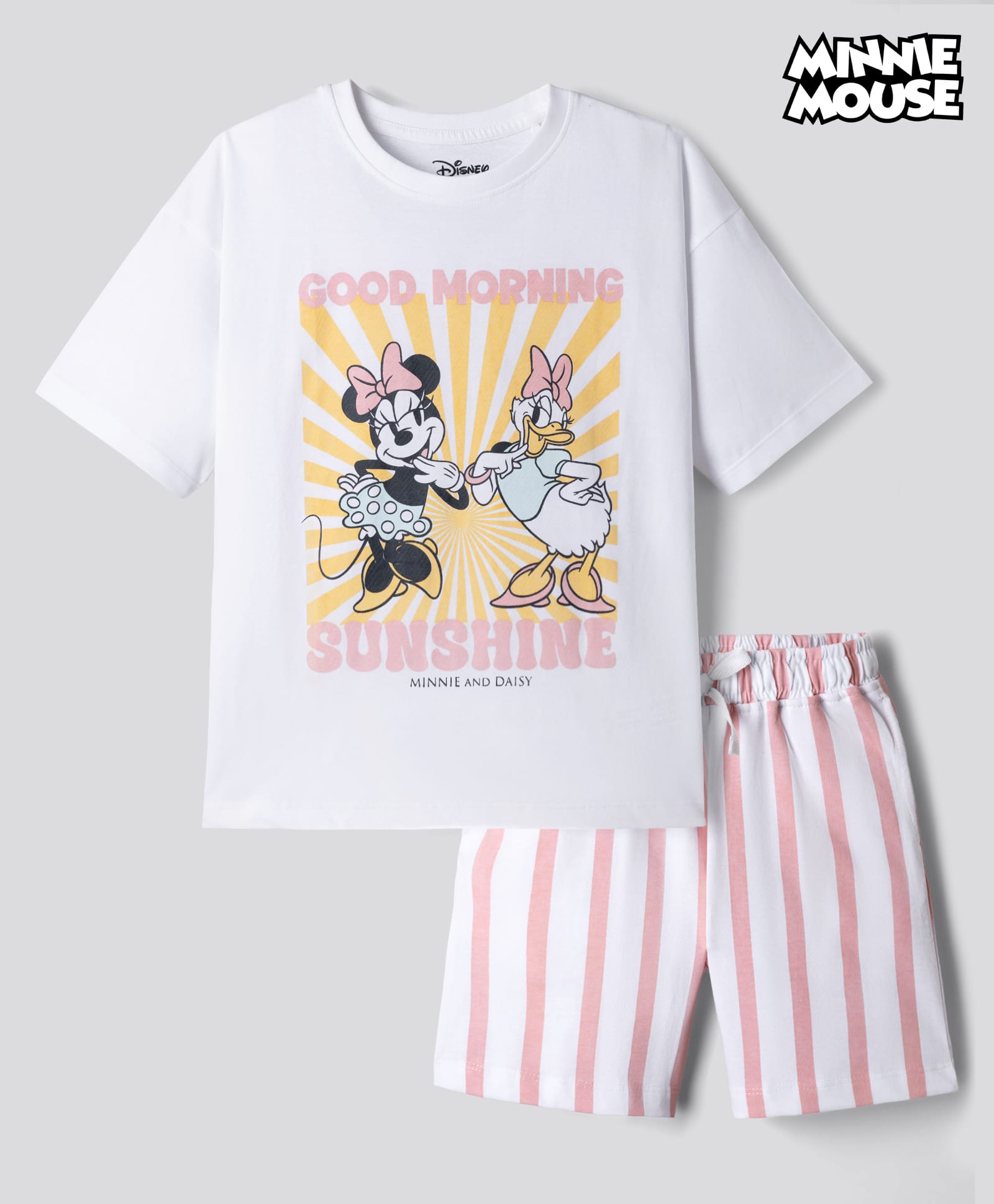 Primo Gino Disney Single Jersey Knit Half Sleeves T-Shirt & Shorts Night Suit with Minnie & Friends Fraphics - White-image-42