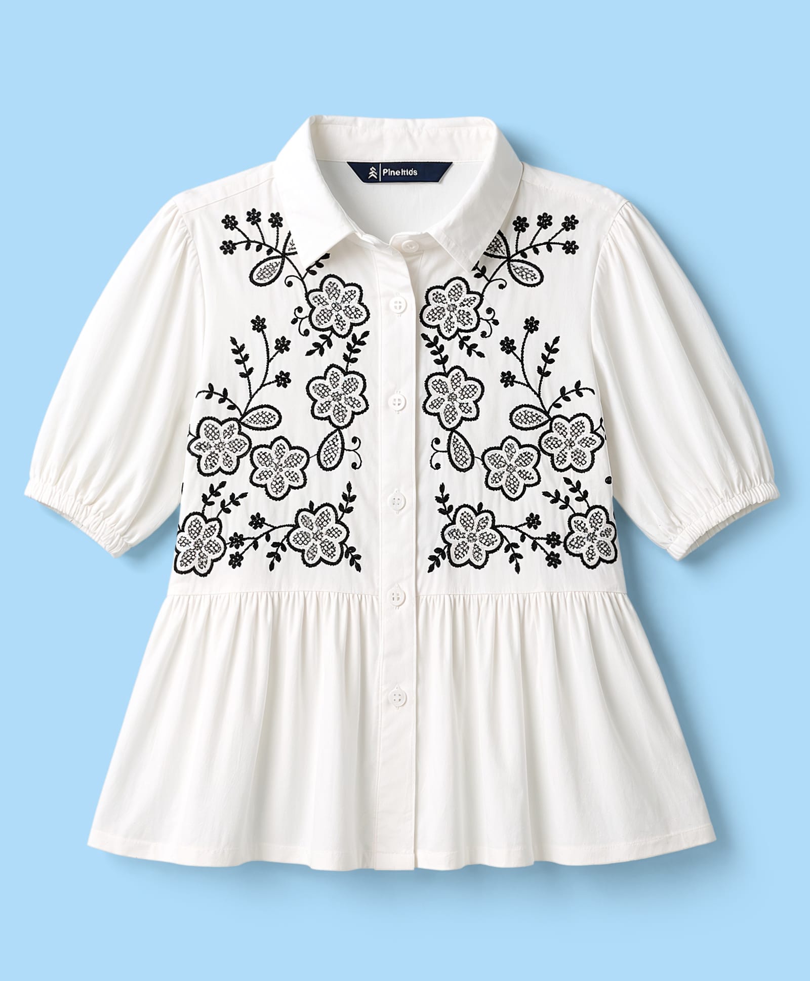 Pine Kids Cotton Woven Frock Style Tops Embroidered Half Sleeves White 6-7 Years-image-26