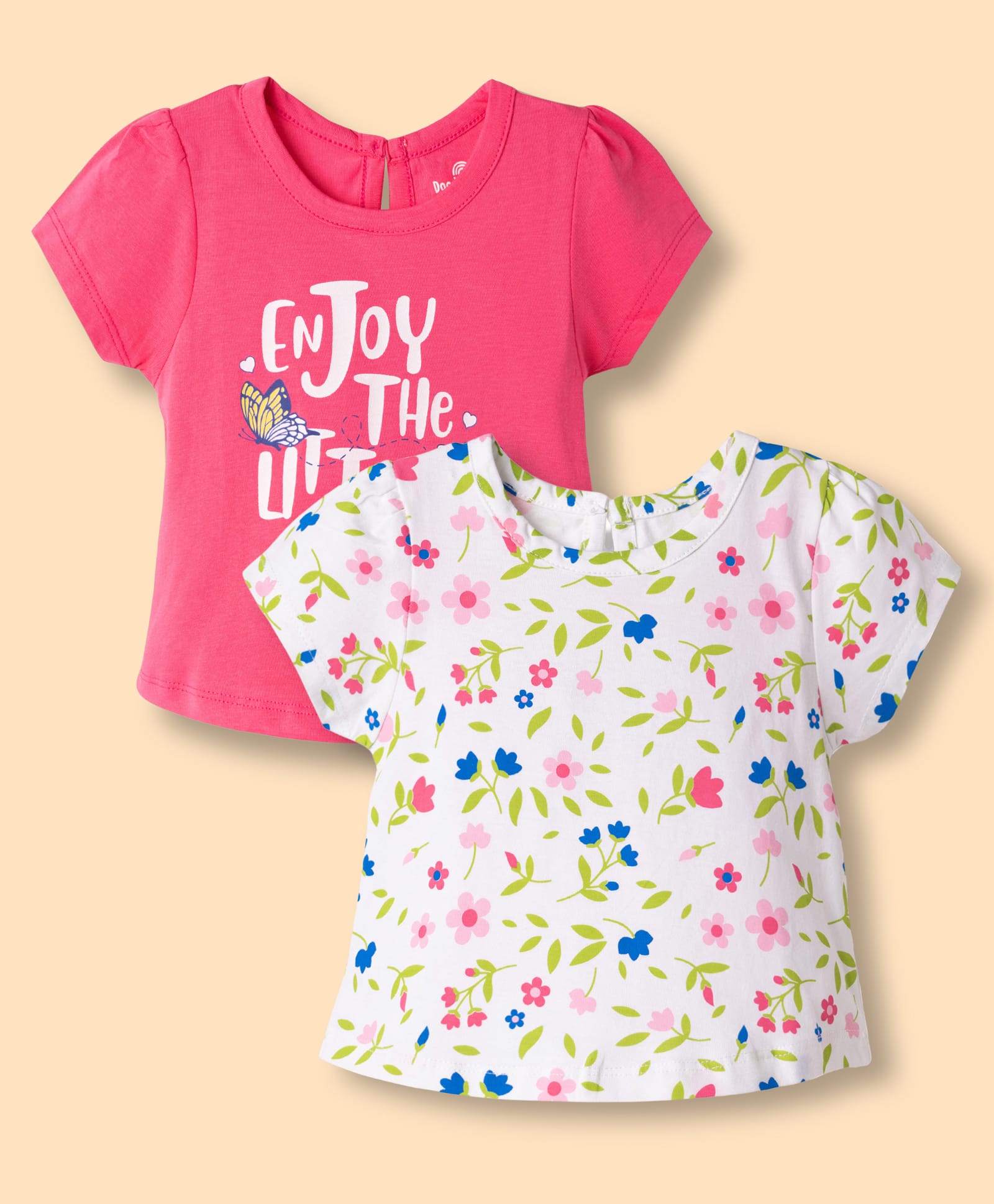 Doodle Poodle Cotton Knit Tops Half Sleeves White & Pink Newborn Pack of 2-image-4