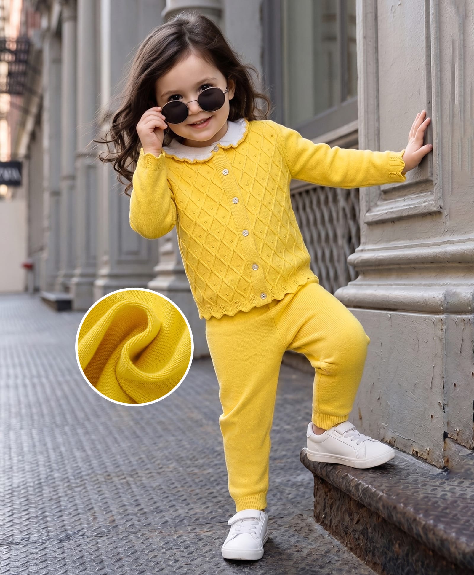 Mark & Mia Cotton Full Sleeves Sweater & Pant With Cable Knit Design - Yellow-picture-14