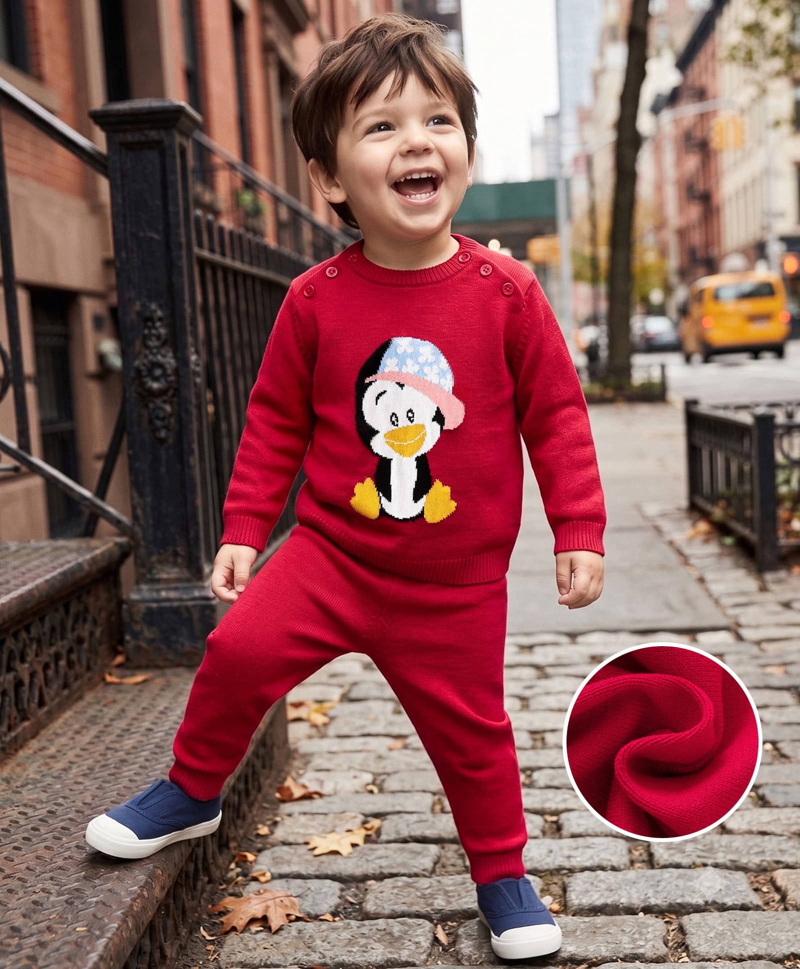 Mark & Mia Cotton Full Sleeves Sweater & Pant With Penguin Design - Red-image-41