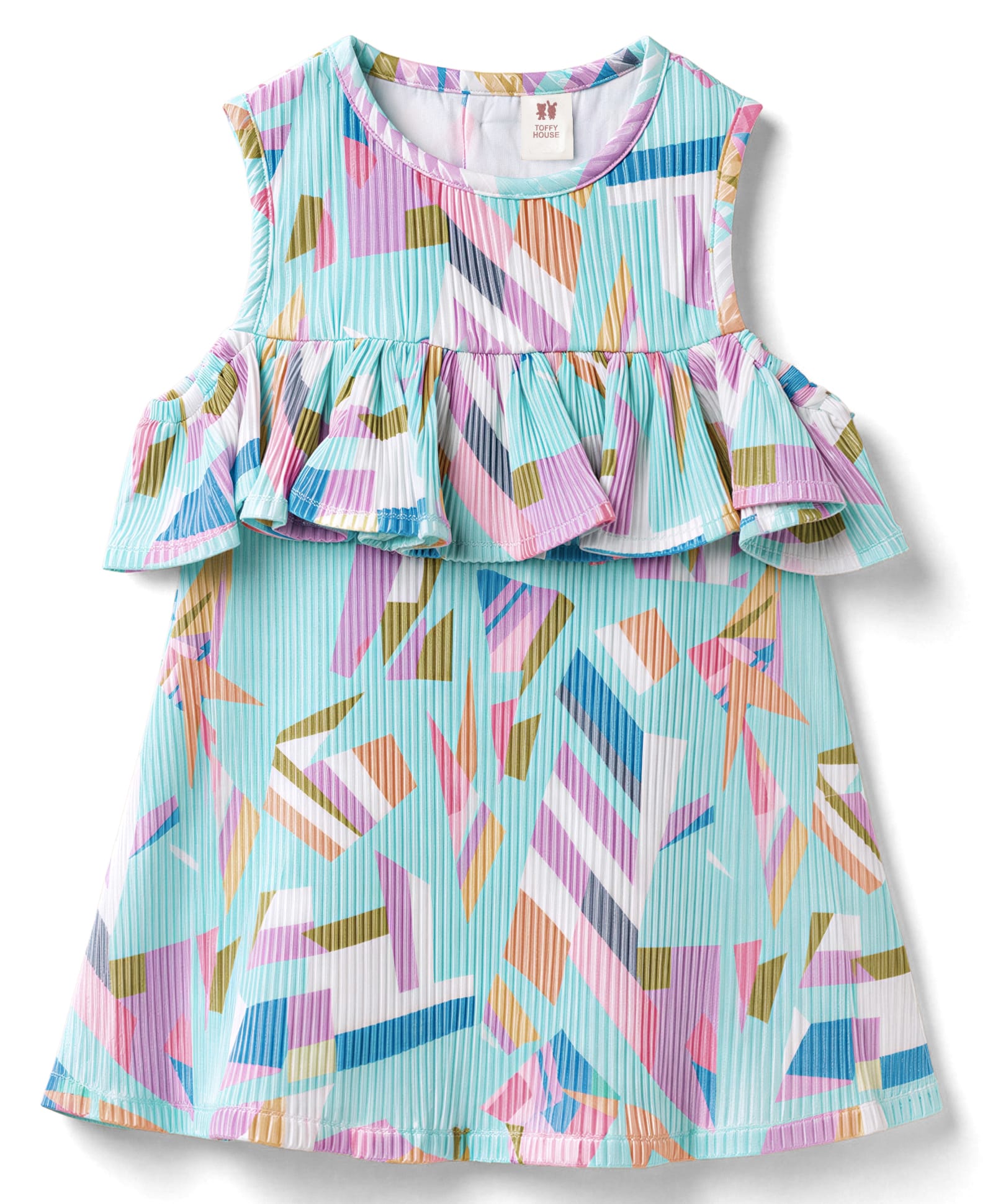 ToffyHouse Cotton Knit Sleeveless Party Printed Dress - Blue-image-6