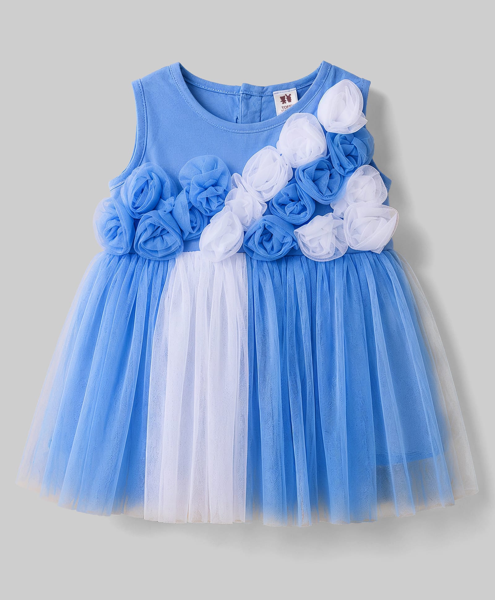 ToffyHouse Cotton Knit Sleeveless Party Dres With Floral Applique - Blue-image-31