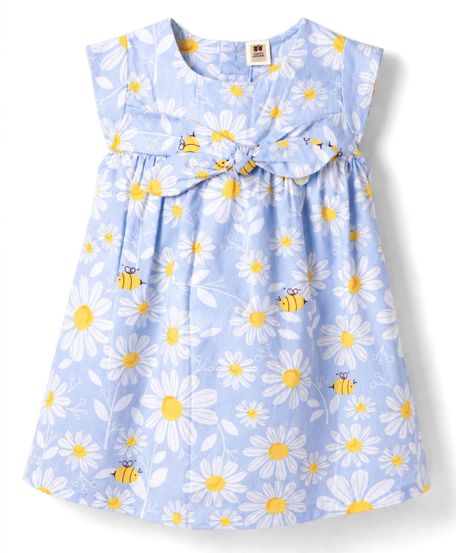 ToffyHouse Cotton Knit Half Sleeves Party Dress With Floral Print - Light Blue-image-30