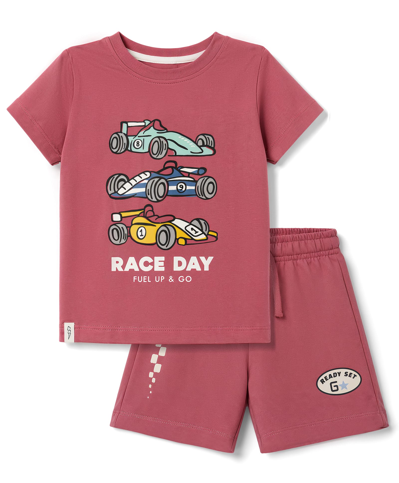 Ollypop Sinker Knit Half Sleeves Vehicles Printed T-Shirt & Shorts Set - Rose Gold-image-28