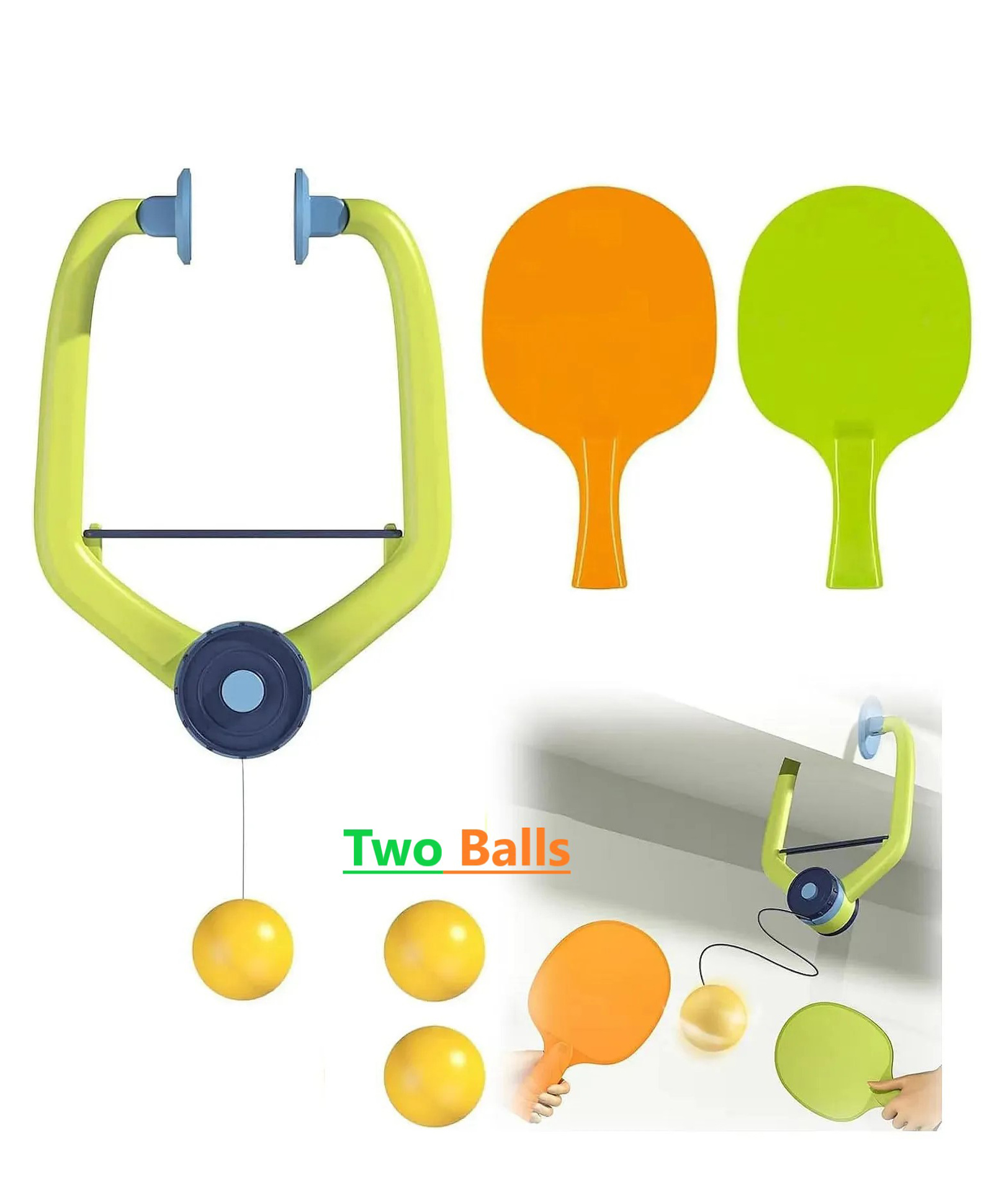 ADKD Hanging Table Tennis Trainer Ping Pong Ball Self Training and Workout Indoor Gaming Set with 2 Rackets & 2 Balls- Multicolor-image-8