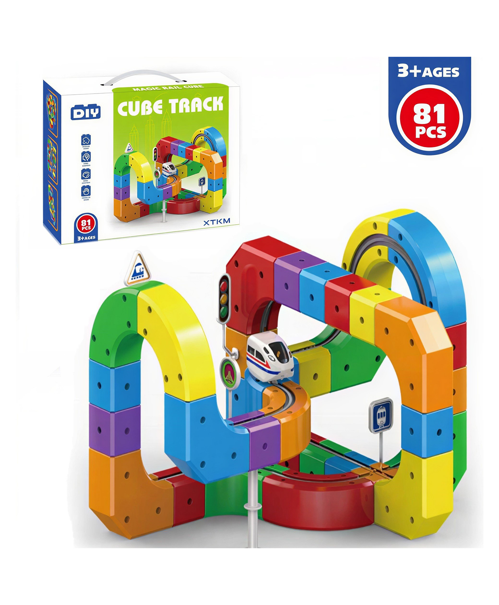 ADKD Magic Rail Cube Track DIY Train Set Educational Building Track Toy for Kids Creative STEM Learning Train Toy - 81 Pieces-image-14