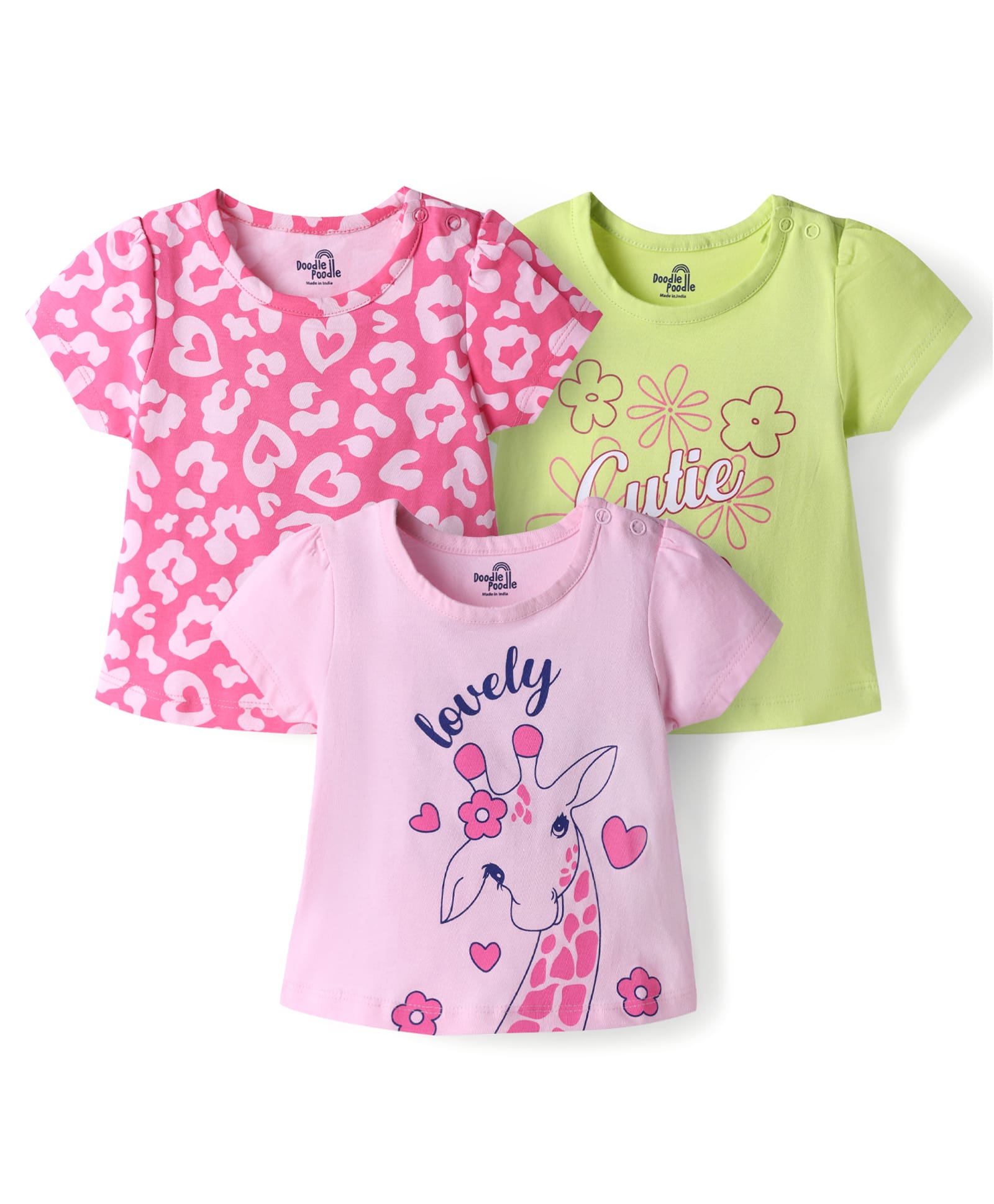 Doodle Poodle Cotton Knit T-Shirts Half Sleeves Printed Pink NB Pack of 3-picture-24